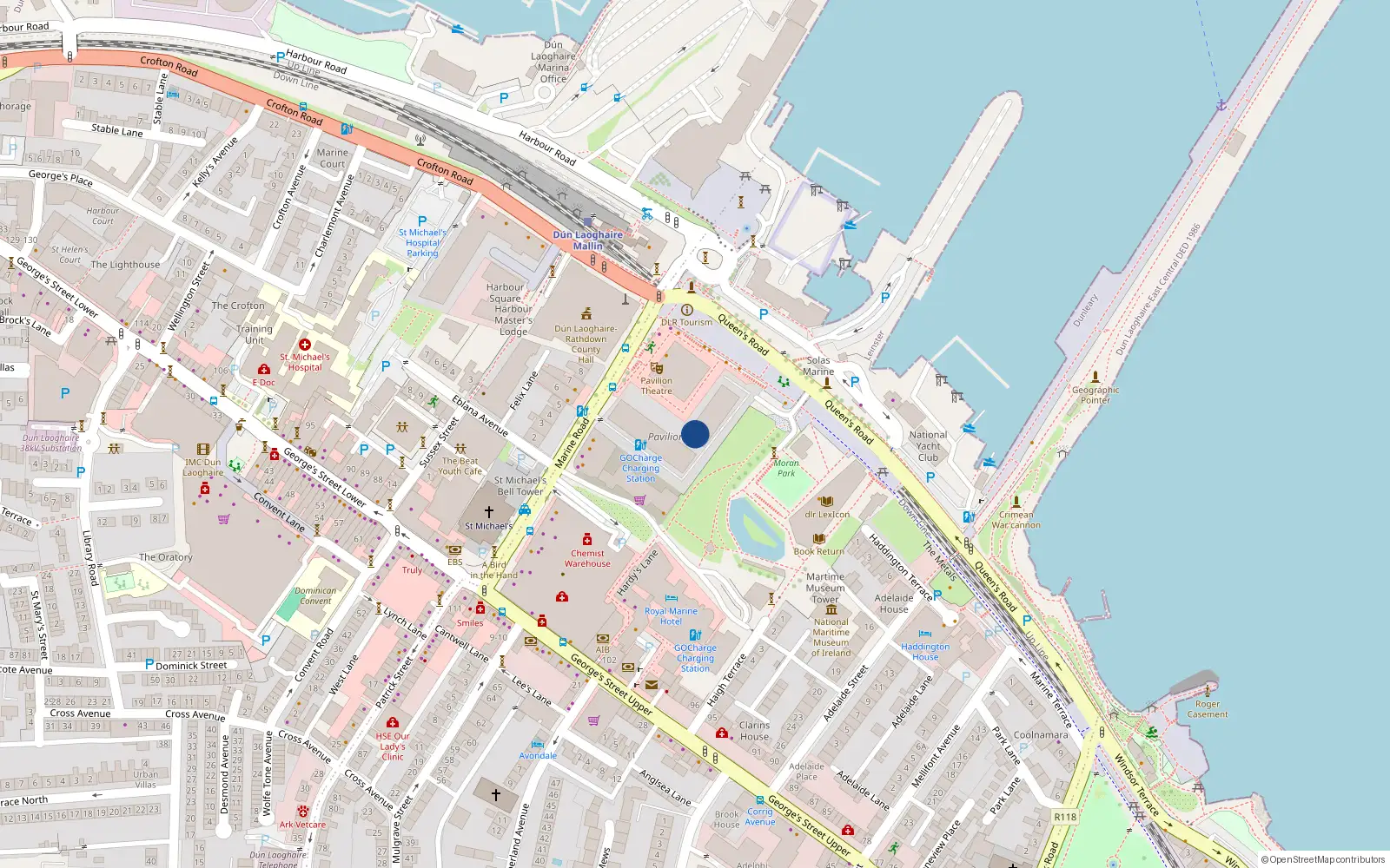 Overhead map showing the location of 70 the Pavilion, Marine Road, Dun Laoghaire