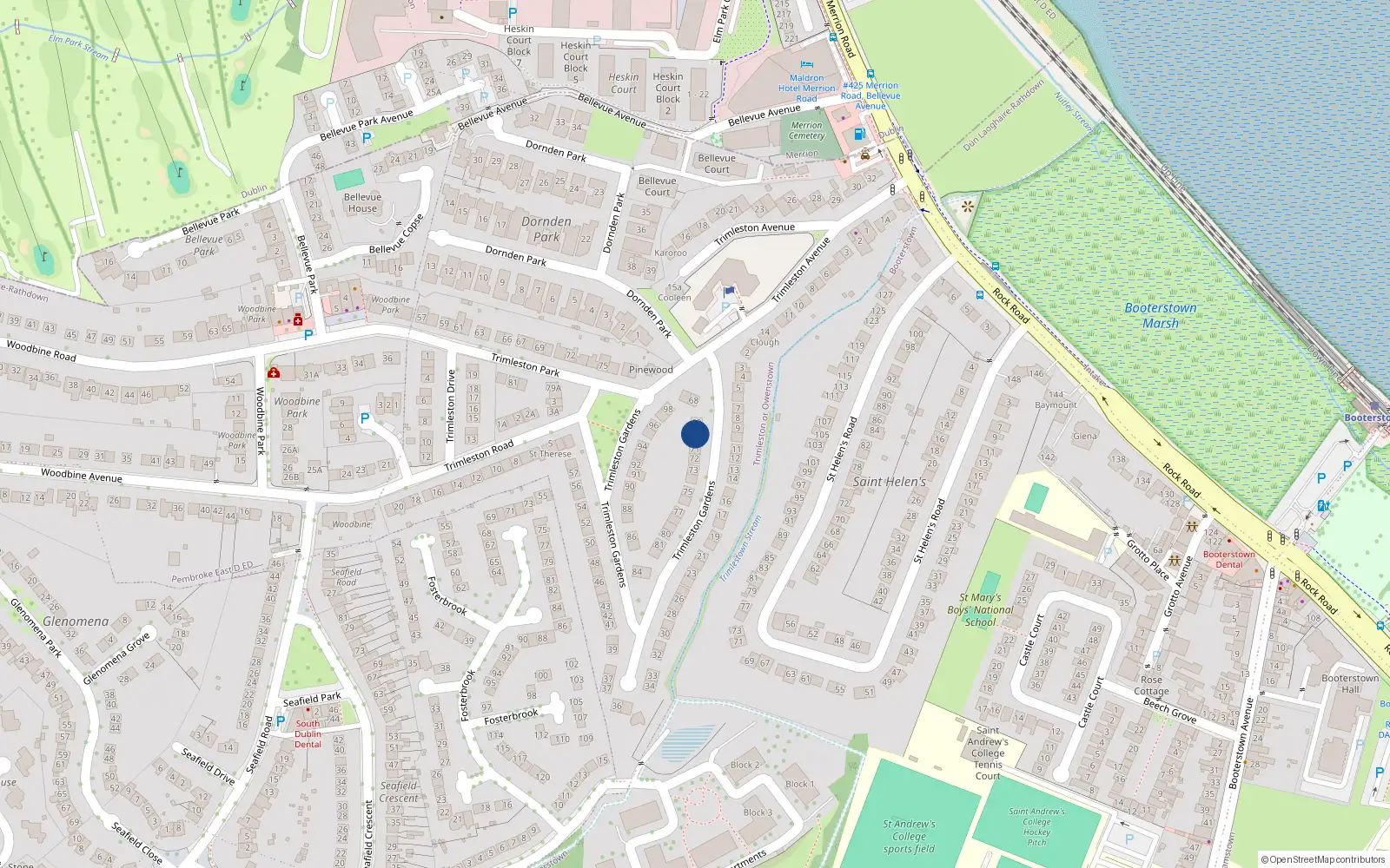 Overhead map showing the location of 70 Trimleston Gardens, Blackrock