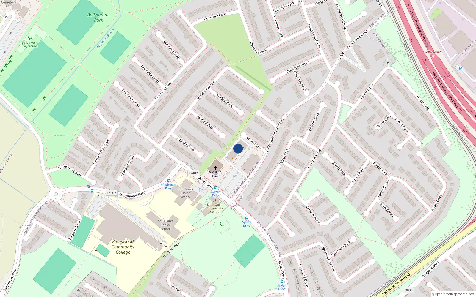 Overhead map showing the location of 70 Walnut Drive, Kingswood