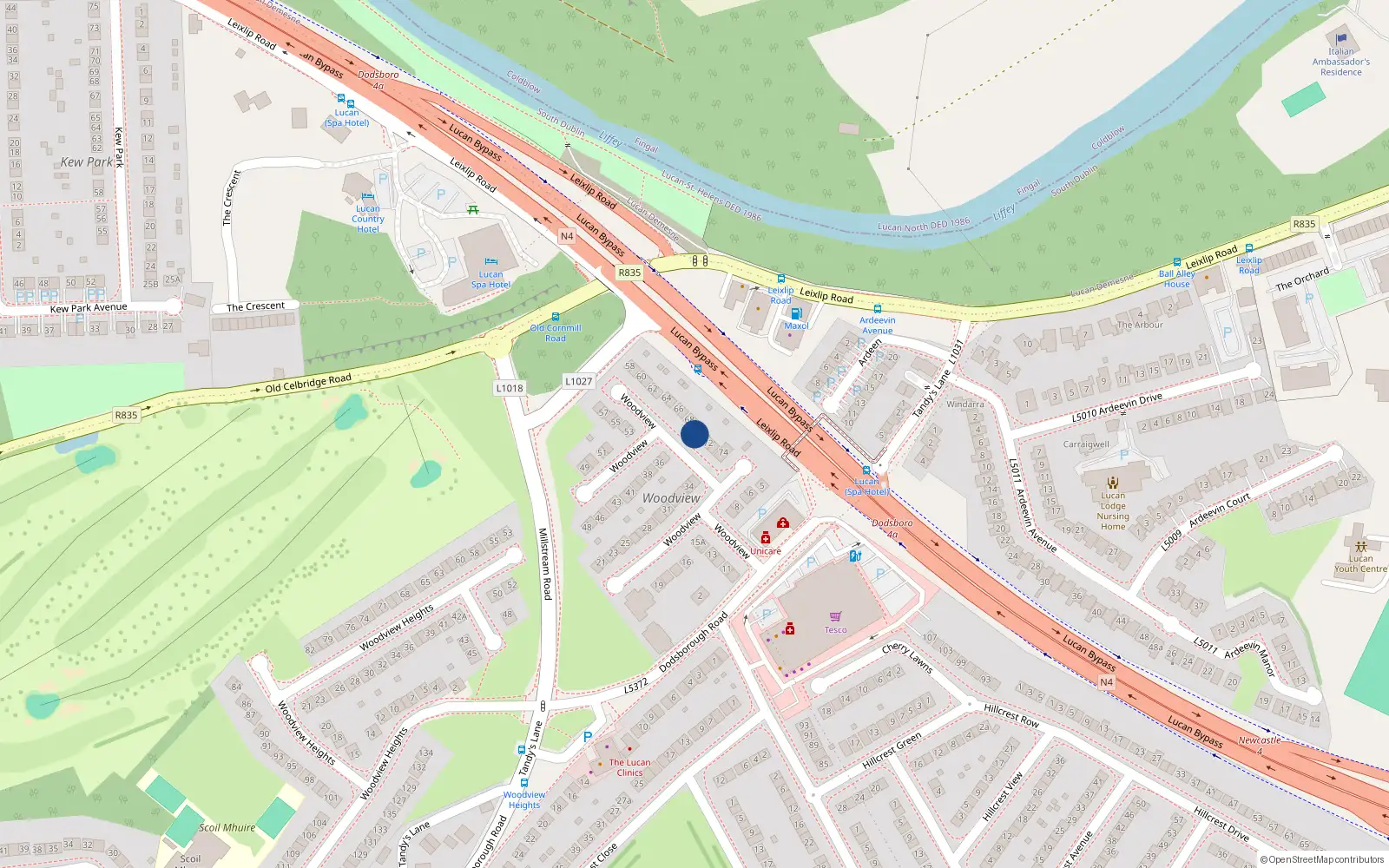 Overhead map showing the location of 70 Woodview, Lucan