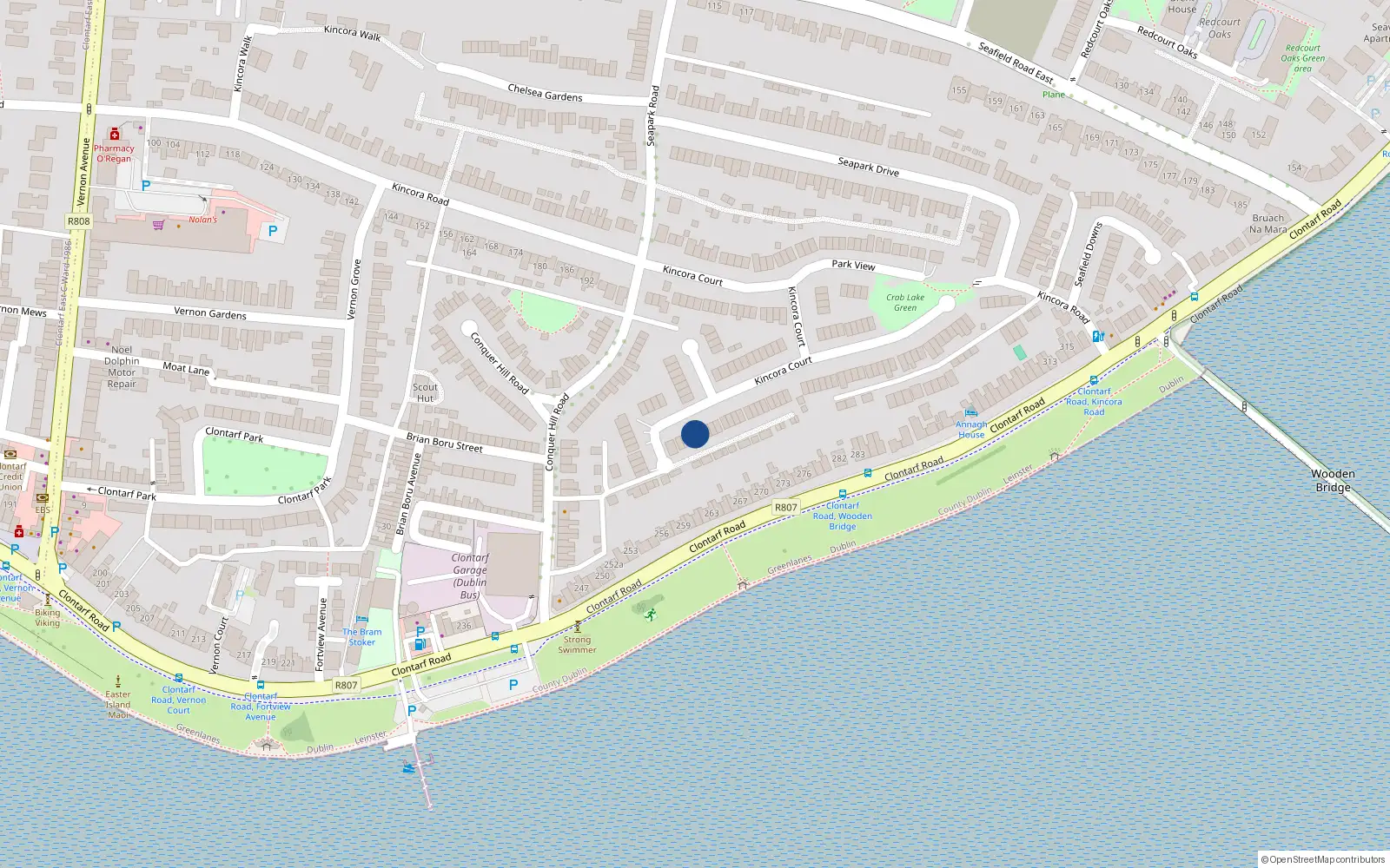 Overhead map showing the location of 70A Kincora Court, Clontarf, Dublin City