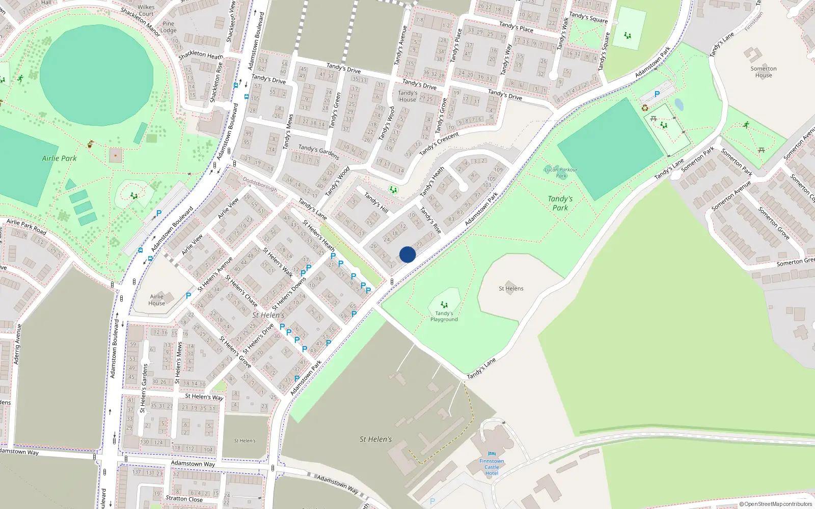 Overhead map showing the location of 71 Adamstown Park, Lucan