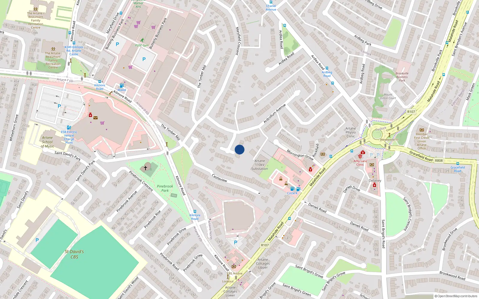 Overhead map showing the location of 71 Ardcollum Avenue, Artane, Dublin 5