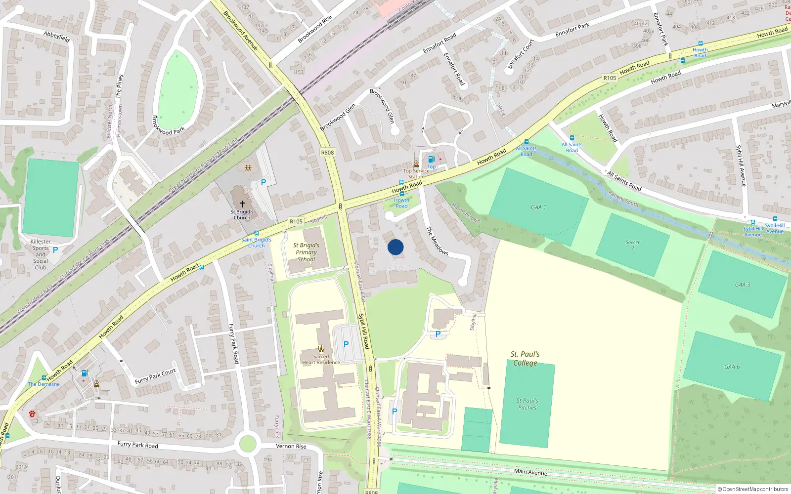 Overhead map showing the location of 71 Ardilaun Court, Sybil Hill Road, Raheny