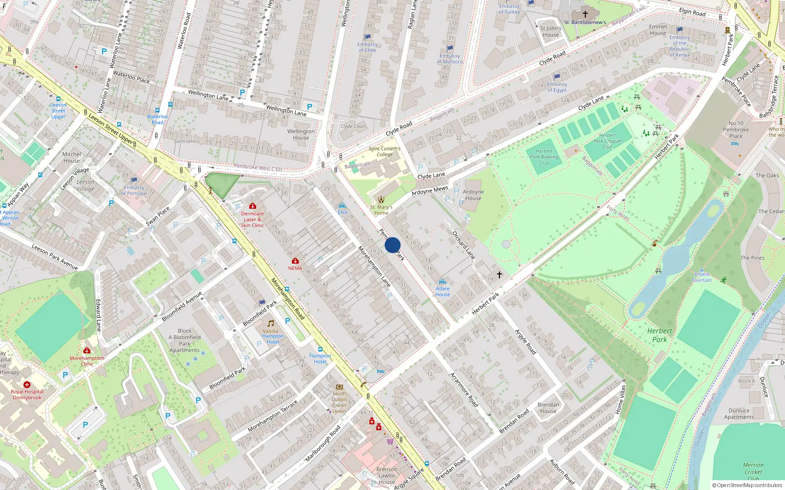 Overhead map showing the location of 71 Ardoyne House, Pembroke Park, Dublin 4