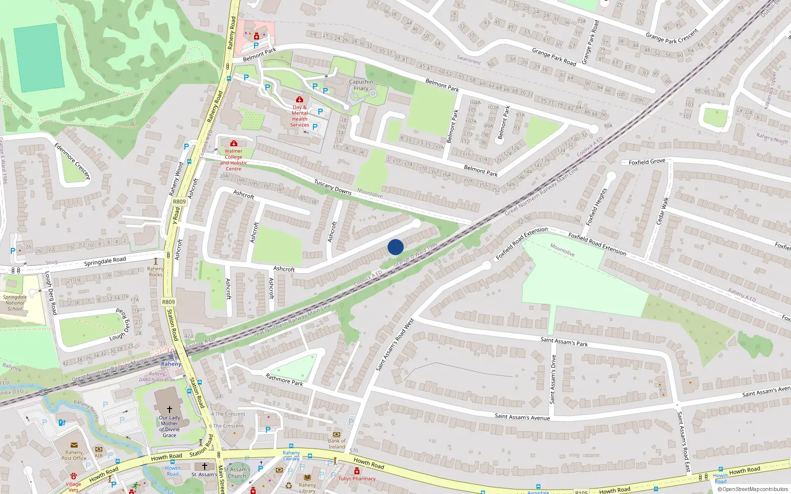 Overhead map showing the location of 71 Ashcroft, Raheny, Dublin 5