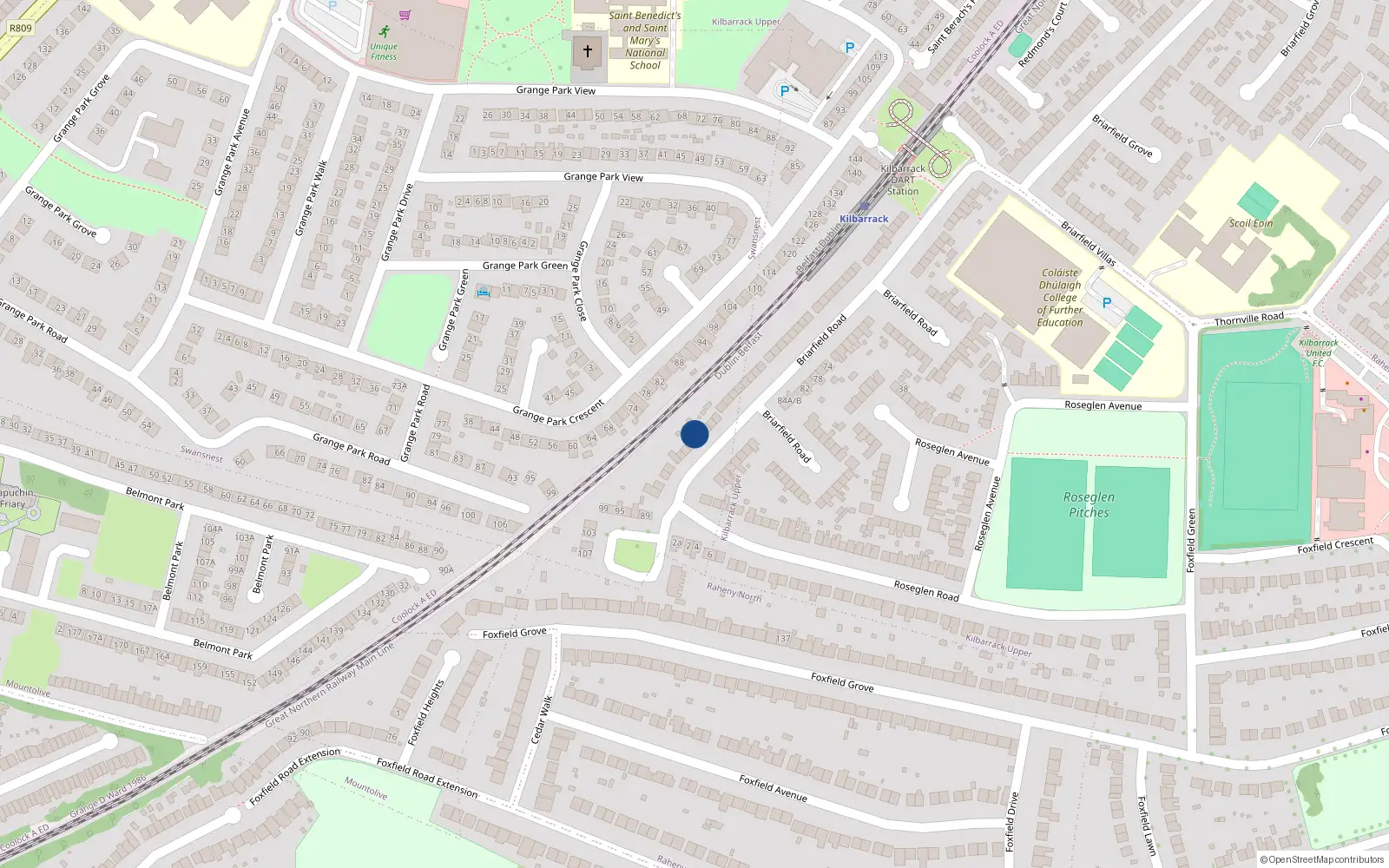 Overhead map showing the location of 71 Briarfield Road, Dublin 5