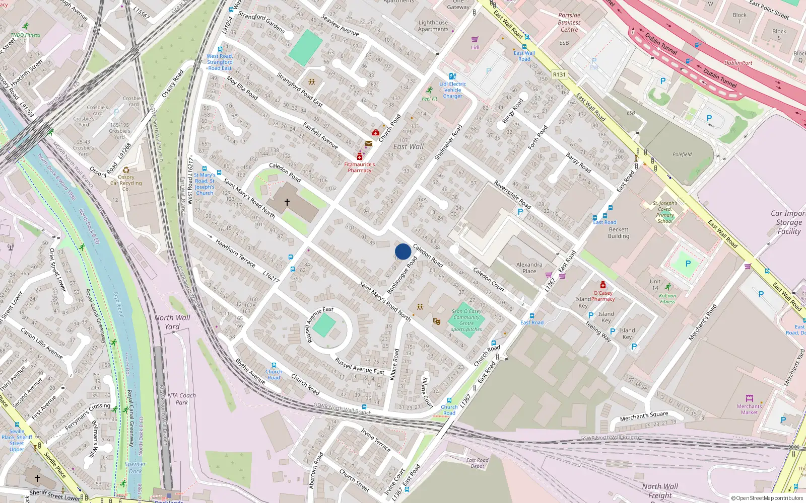 Overhead map showing the location of 71 Caledon Road, East Wall, Dublin 3