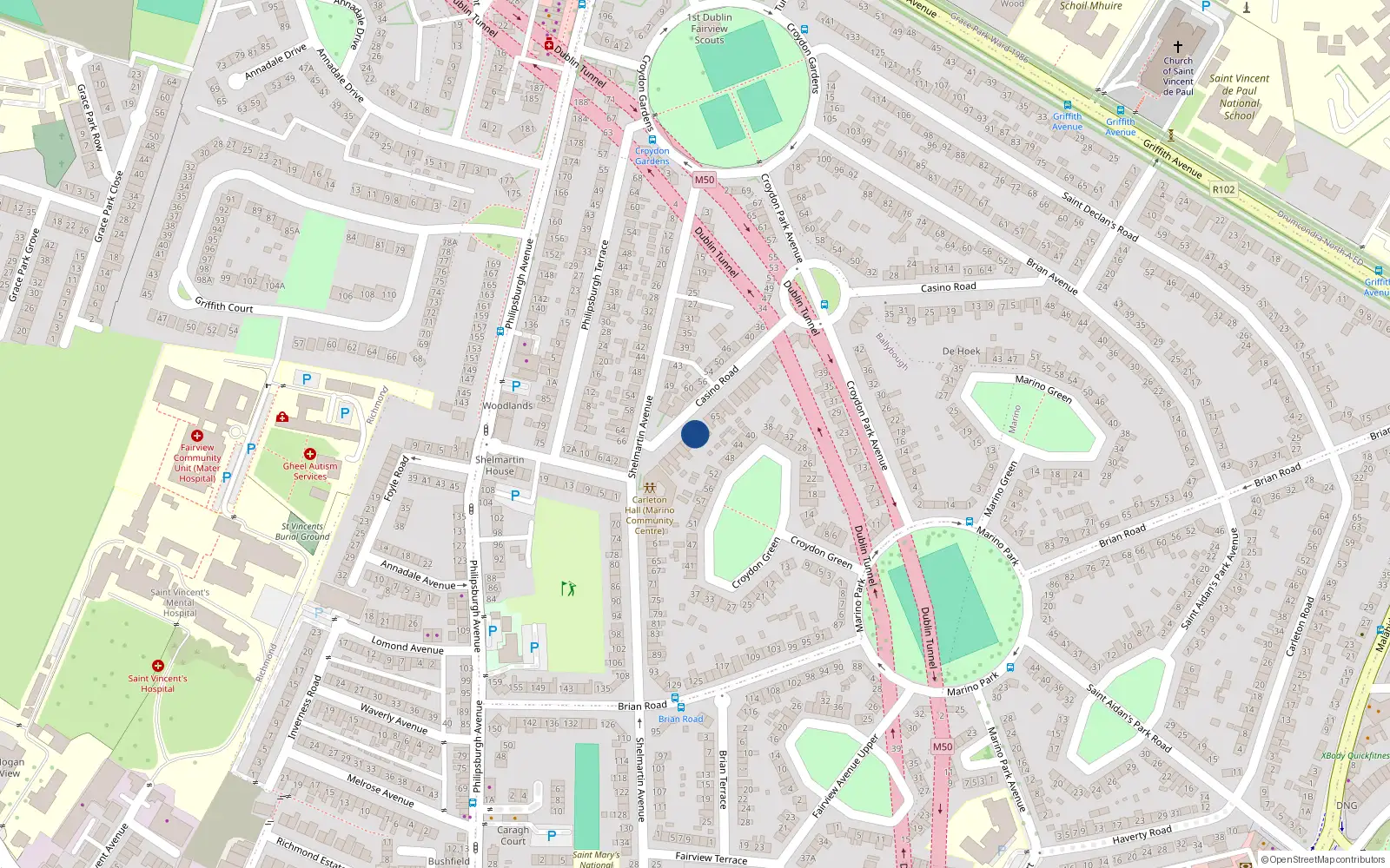 Overhead map showing the location of 71 Casino Road, Dublin 3