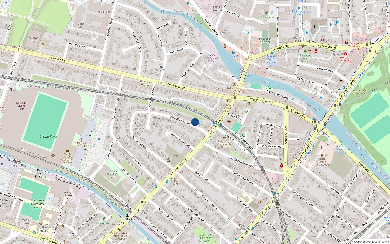 Overhead map showing the location of 71 Clonliffe Avenue, Ballybough, Dublin 3