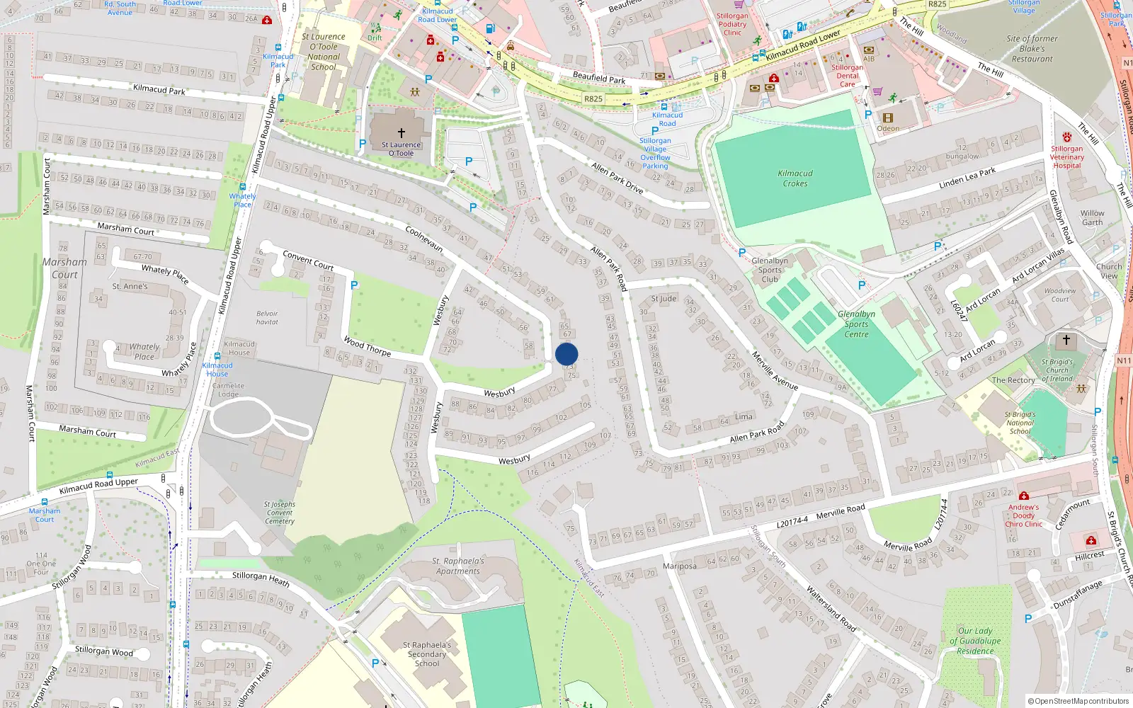 Overhead map showing the location of 71 Coolnevaun, Blackrock
