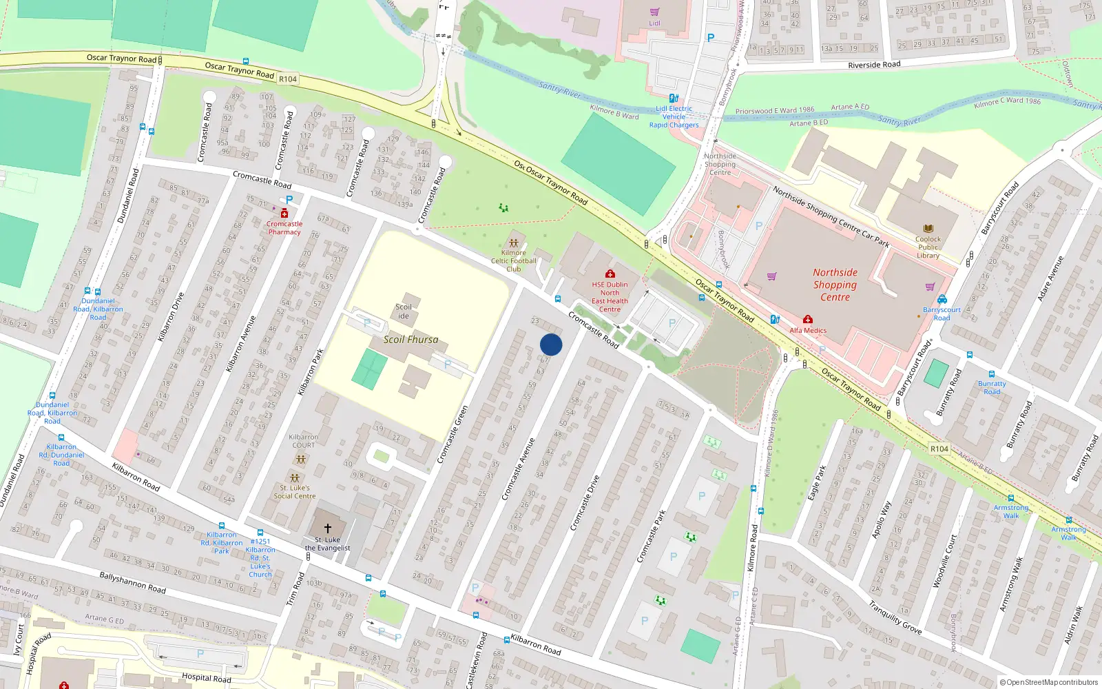Overhead map showing the location of 71 Cromcastle Avenue, Dublin 5