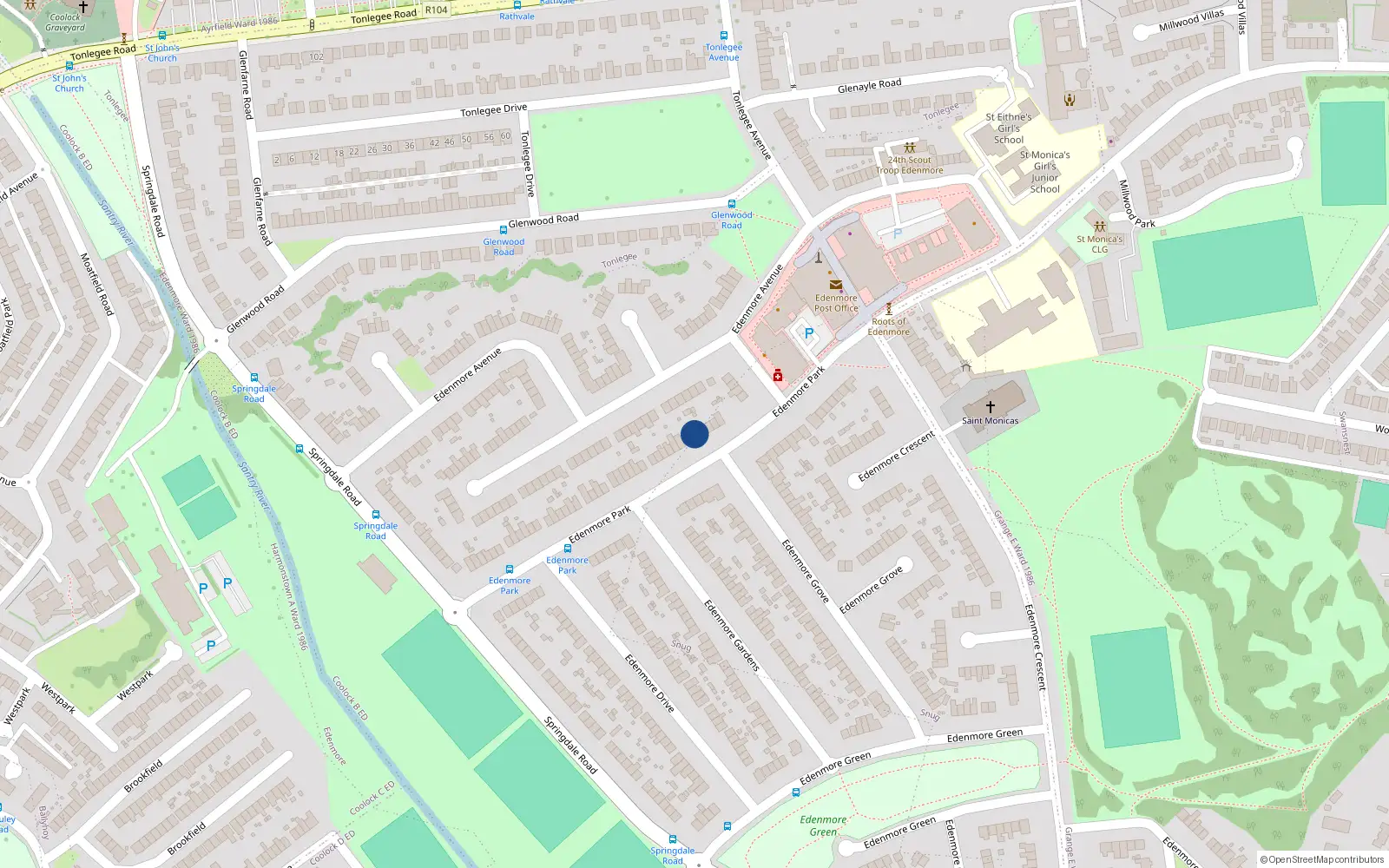 Overhead map showing the location of 71 Edenmore Park, Raheny, Dublin 5