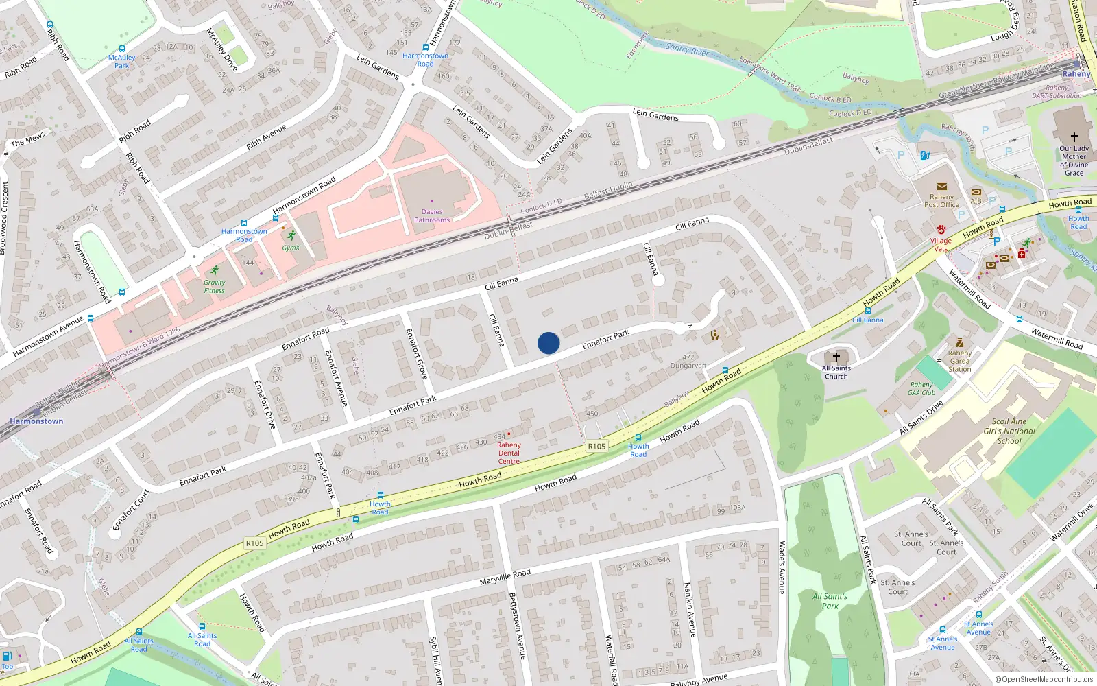 Overhead map showing the location of 71 Ennafort Park, Dublin 5