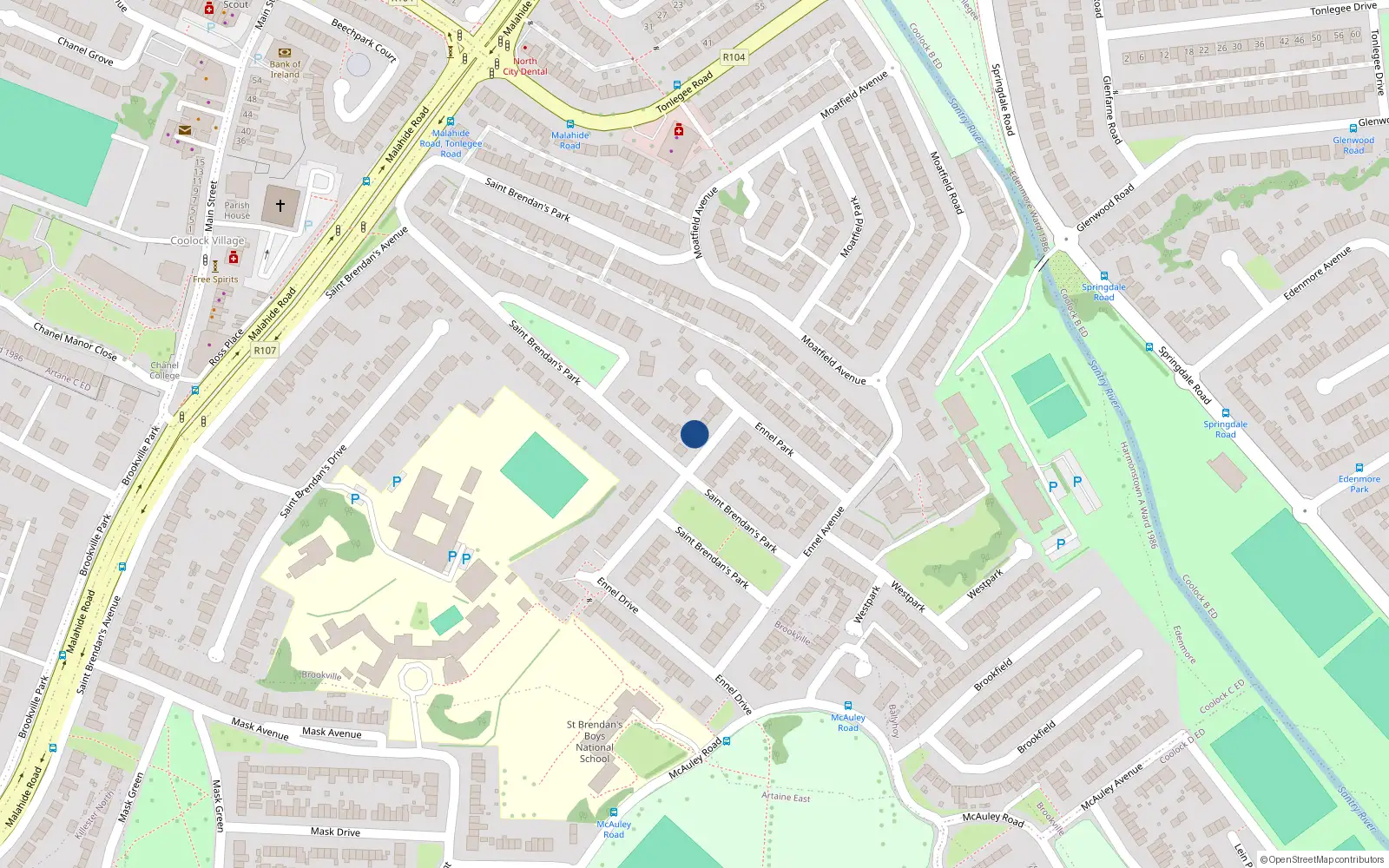 Overhead map showing the location of 71 Ennel Drive, Dublin 5