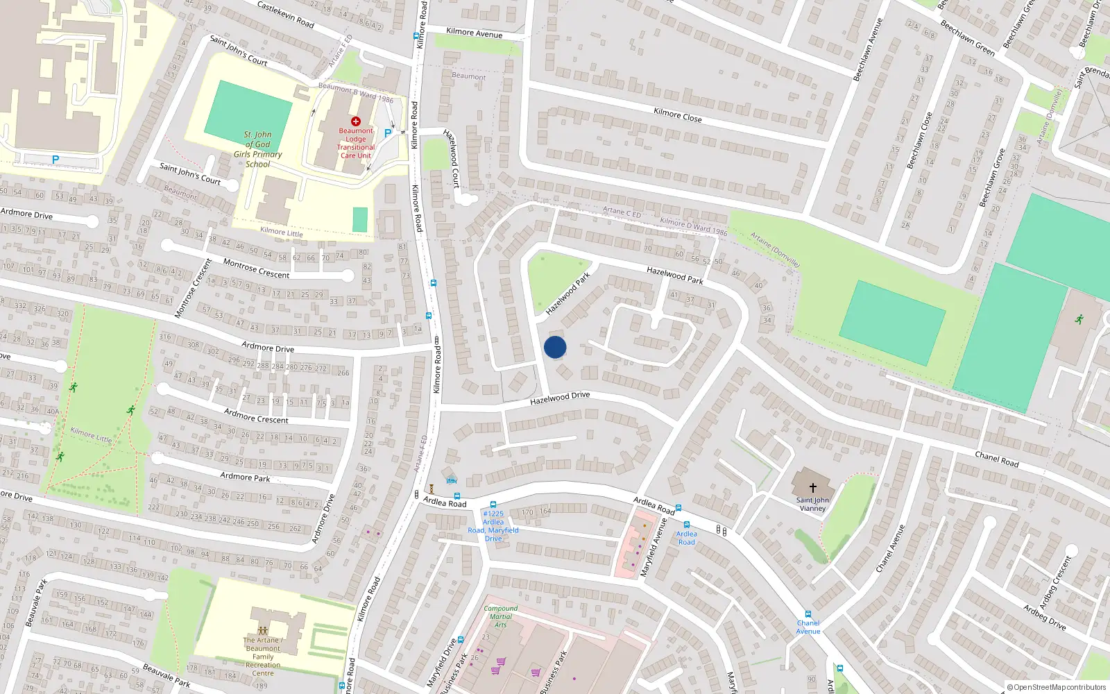 Overhead map showing the location of 71 Hazelwood Park, Artane, Dublin 5