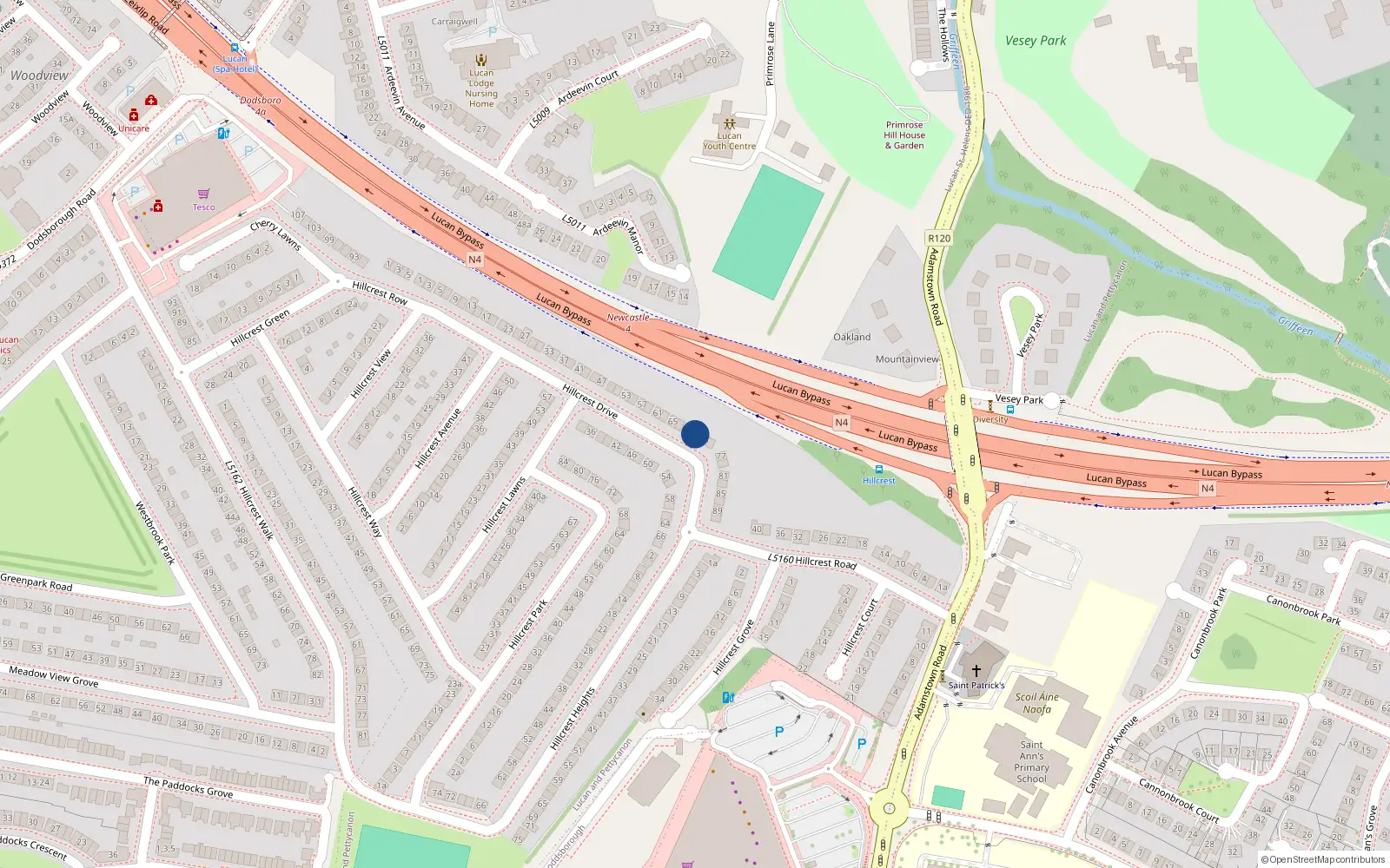 Overhead map showing the location of 71 Hillcrest Drive, Lucan, Co Dublin