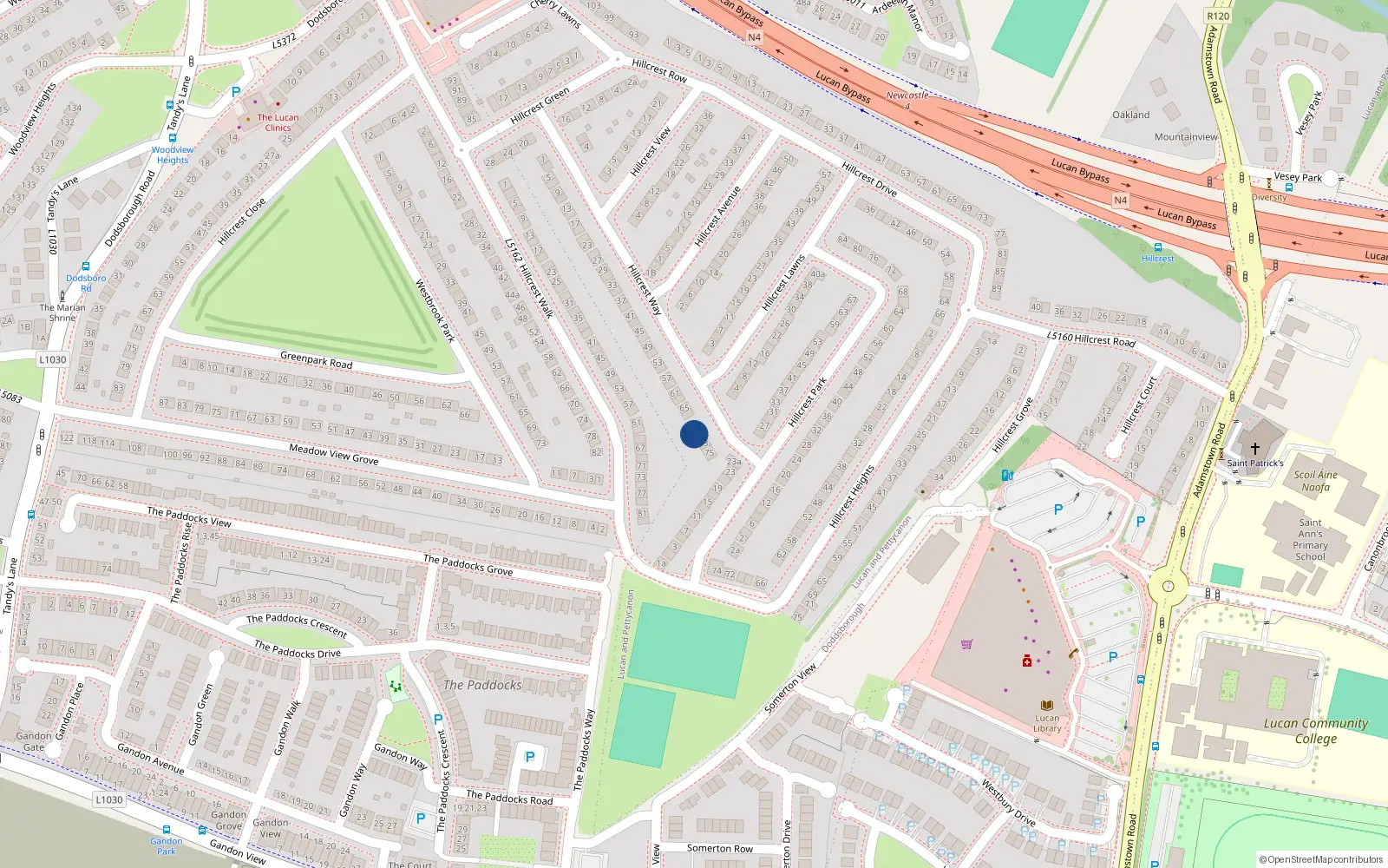 Overhead map showing the location of 71 Hillcrest Way, Lucan, Dublin
