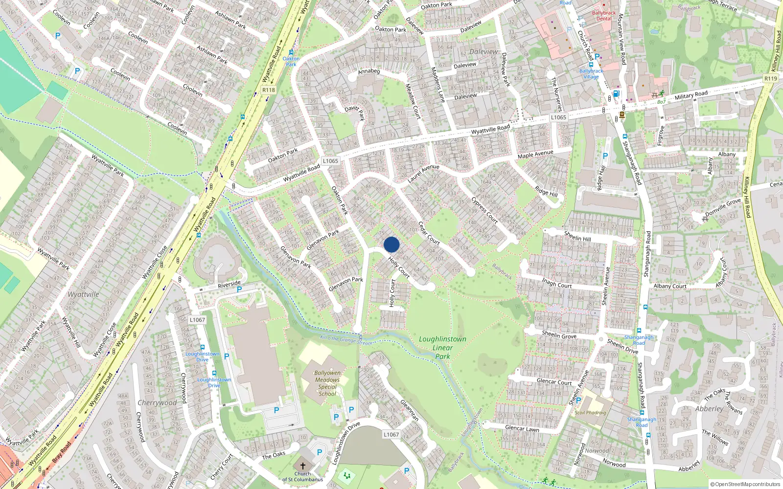 Overhead map showing the location of 71 Holly Court, Dublin