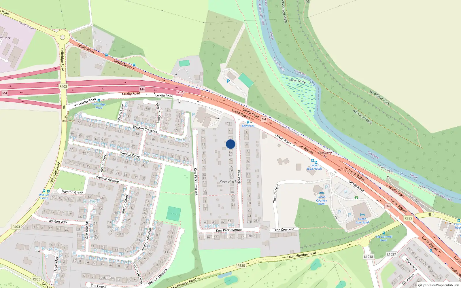 Overhead map showing the location of 71 Kew Park, Lucan, Dublin