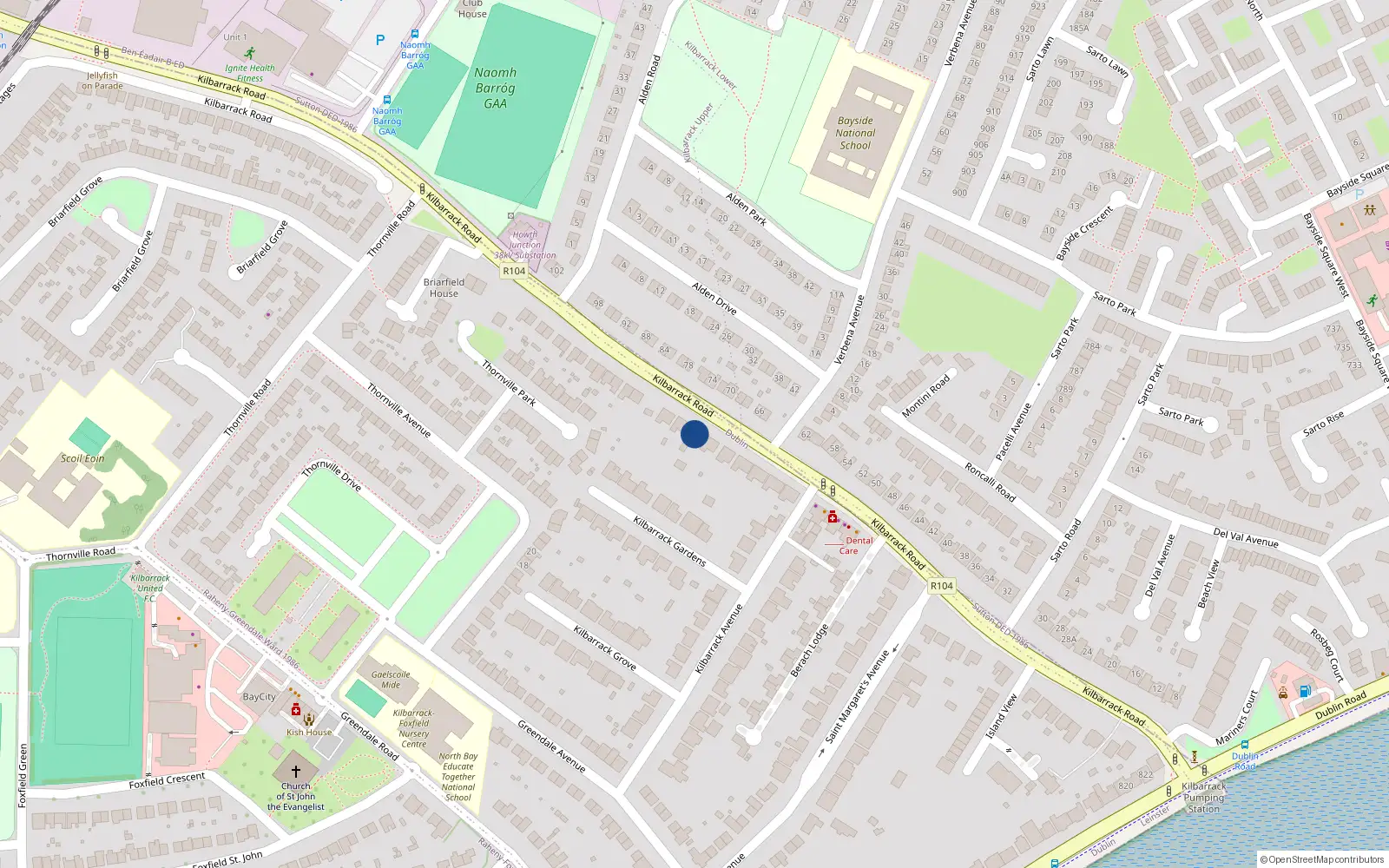 Overhead map showing the location of 71 Kilbarrack Road, Dublin 5