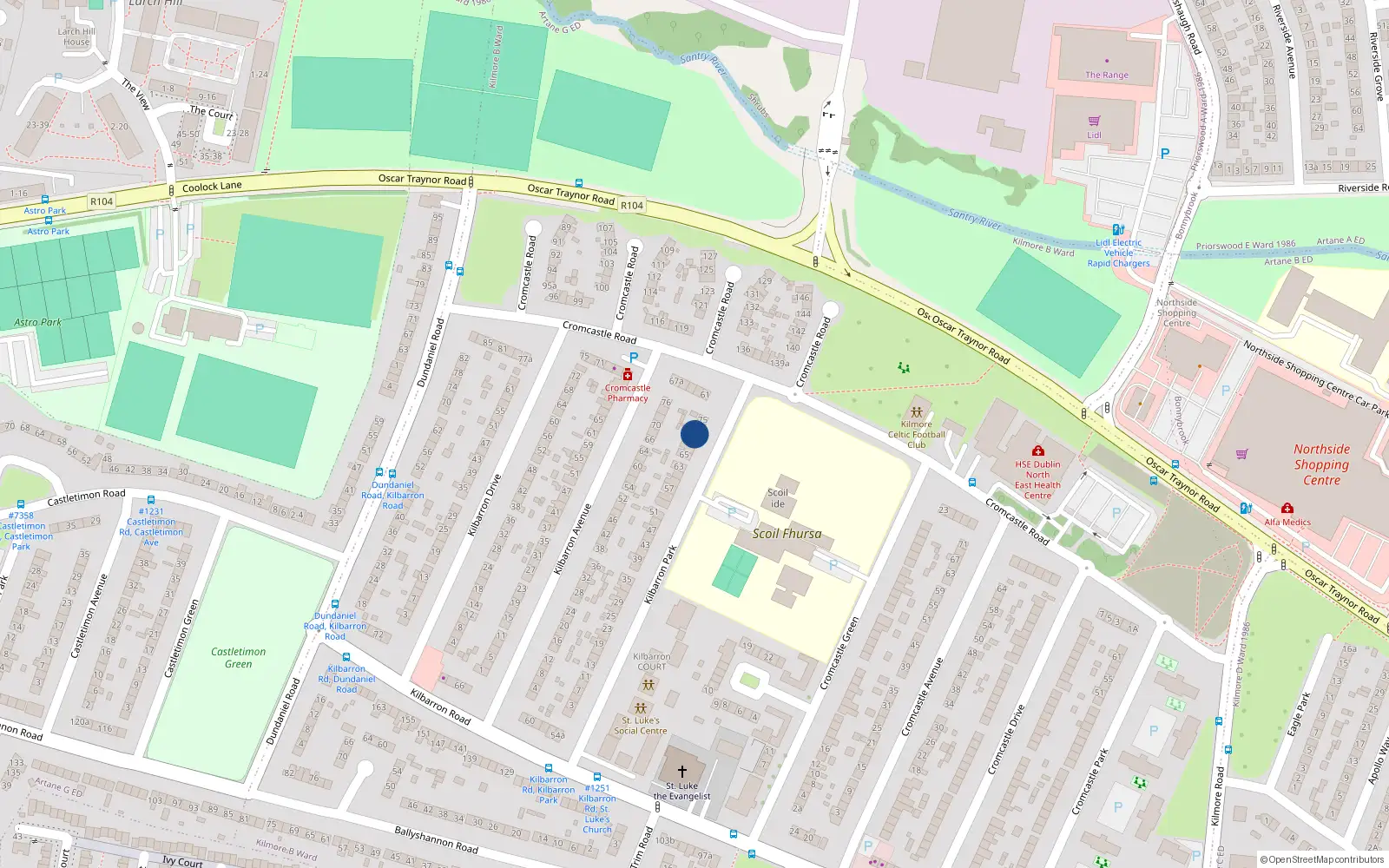 Overhead map showing the location of 71 Kilbarron Park, Kilmore West, Coolock Dublin 5