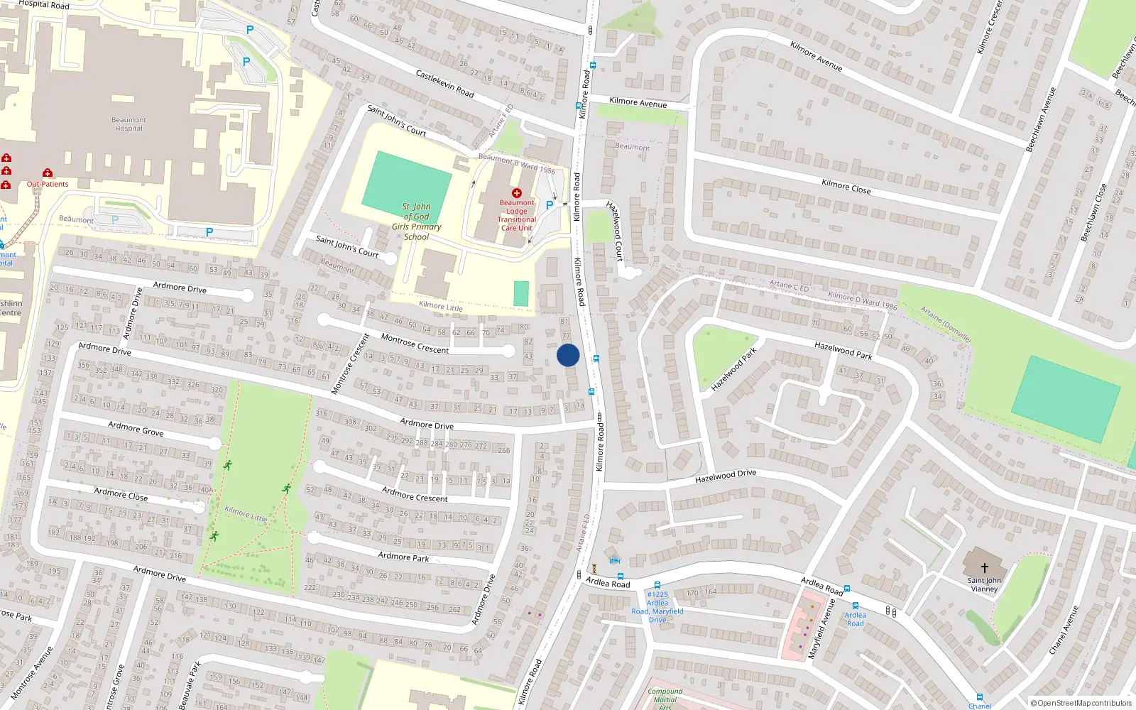 Overhead map showing the location of 71 Kilmore Road, Dublin 5