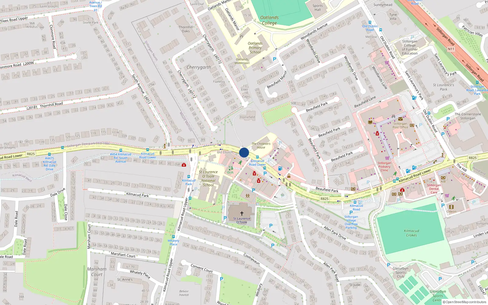 Overhead map showing the location of 71 Kilmacud Road Lower, Stillorgan