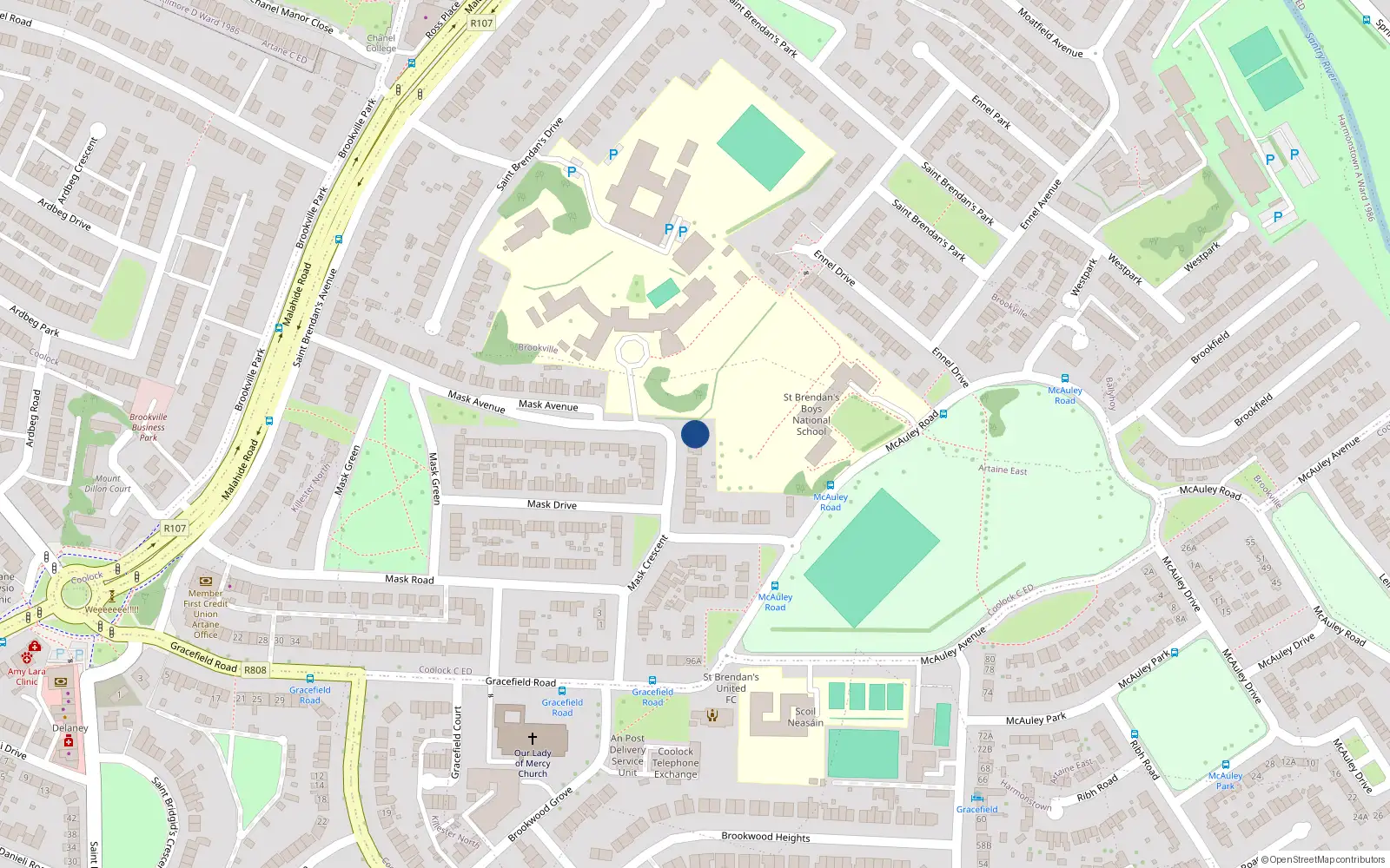 Overhead map showing the location of 71 Mask Avenue, Dublin 5