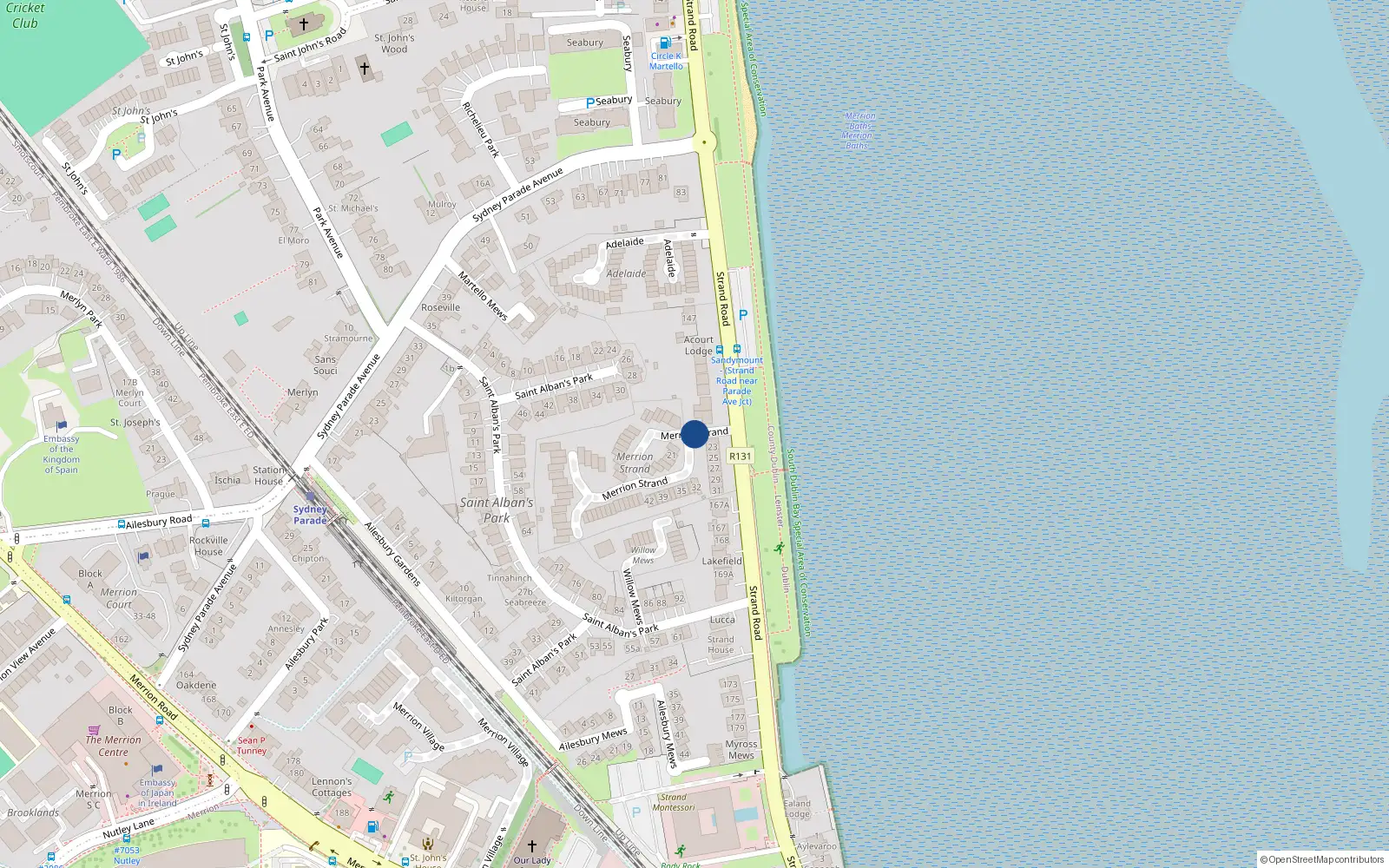 Overhead map showing the location of 71 Merrion Strand, Sandymount