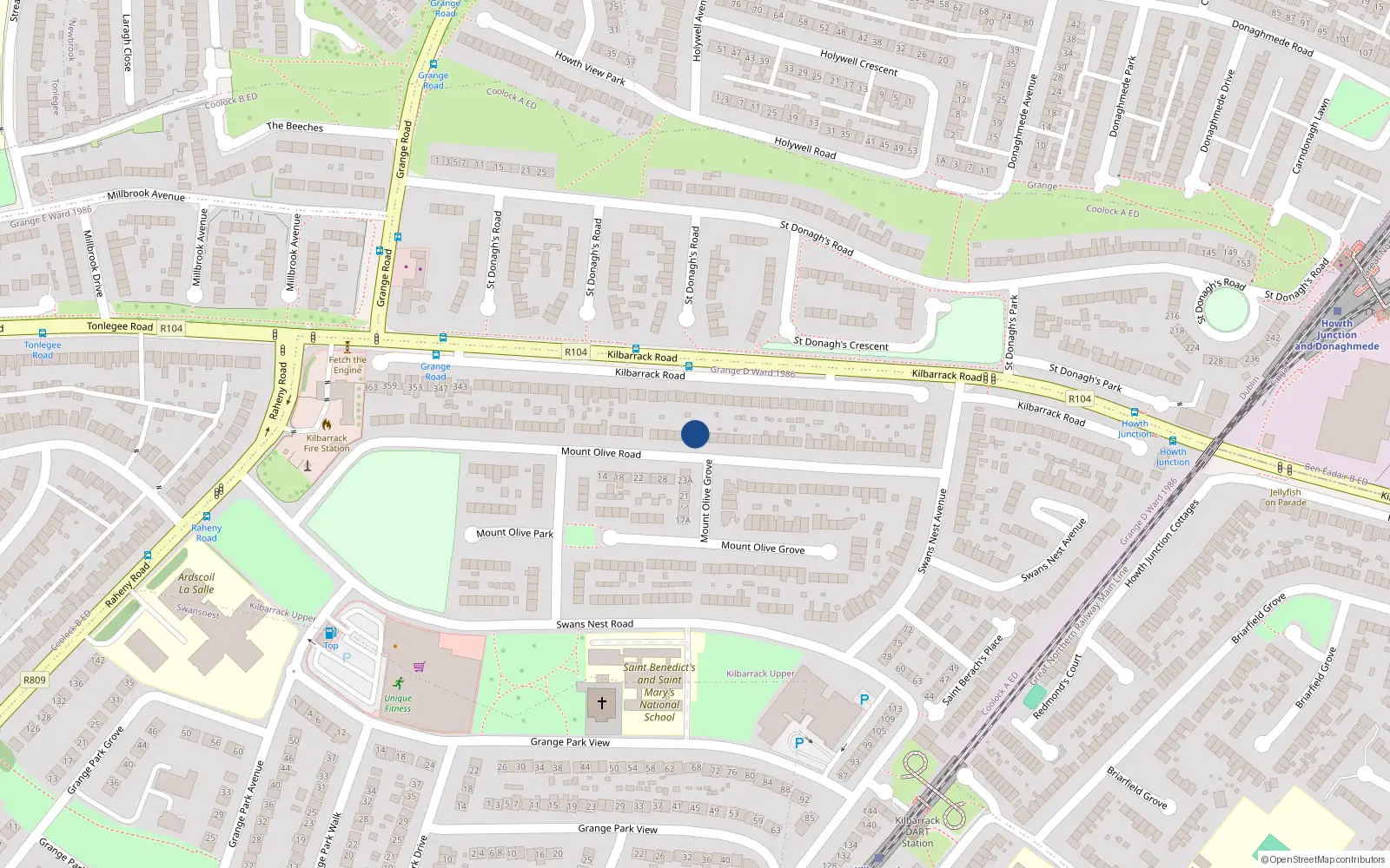Overhead map showing the location of 71 Mount Olive Road, Dublin 5