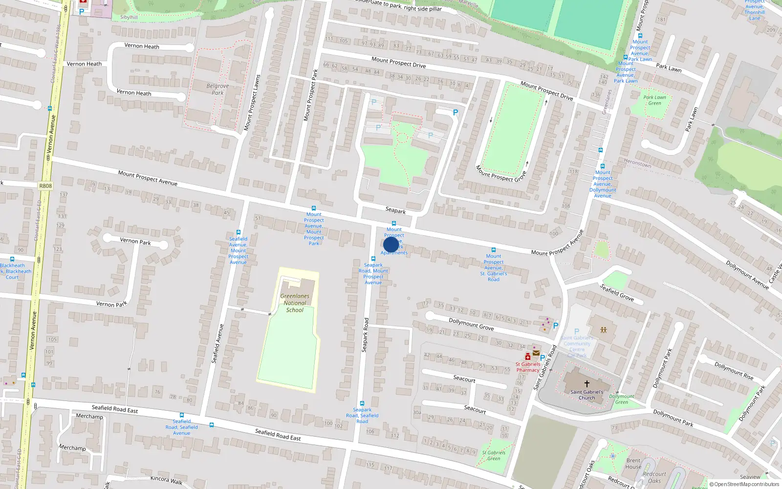 Overhead map showing the location of 71 Mount Prospect Avenue, Clontarf, Dublin 3