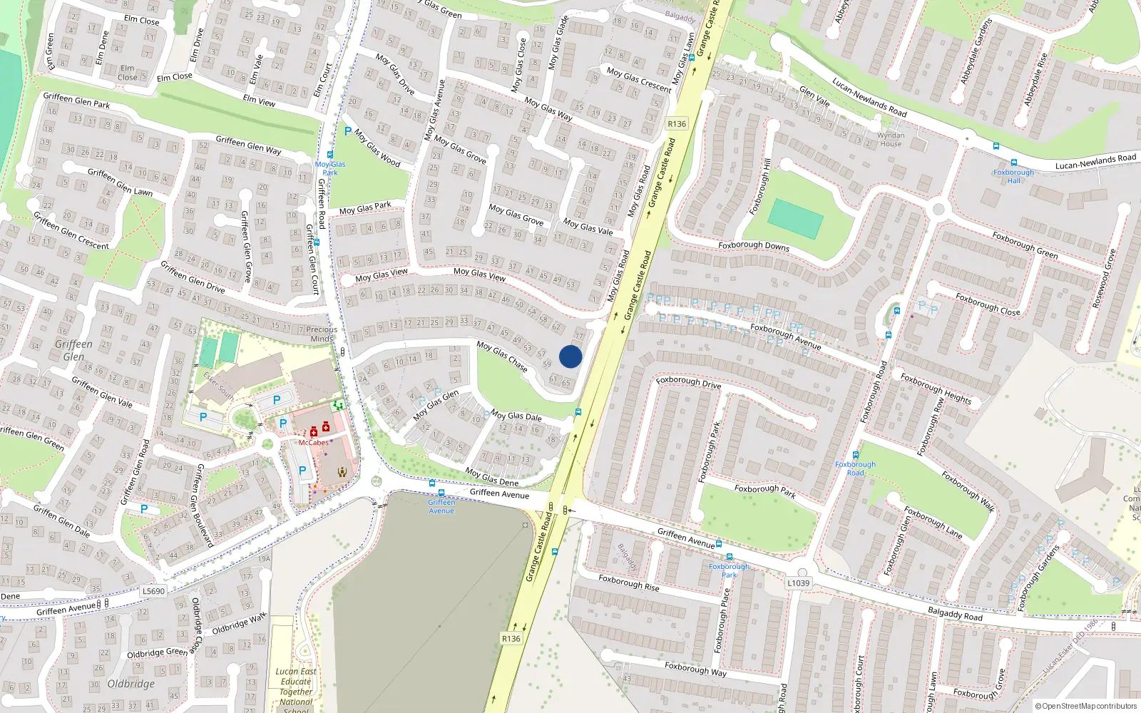 Overhead map showing the location of 71 Moy Glas Chase, Lucan