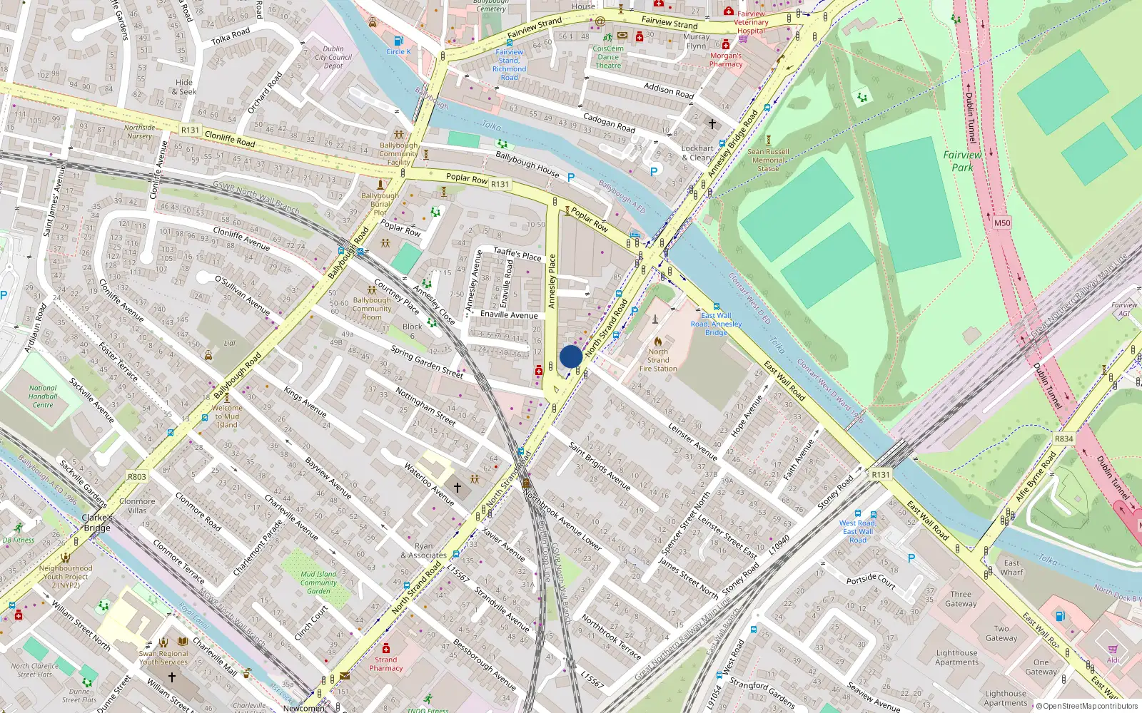Overhead map showing the location of 71 North Strand Road, Dublin