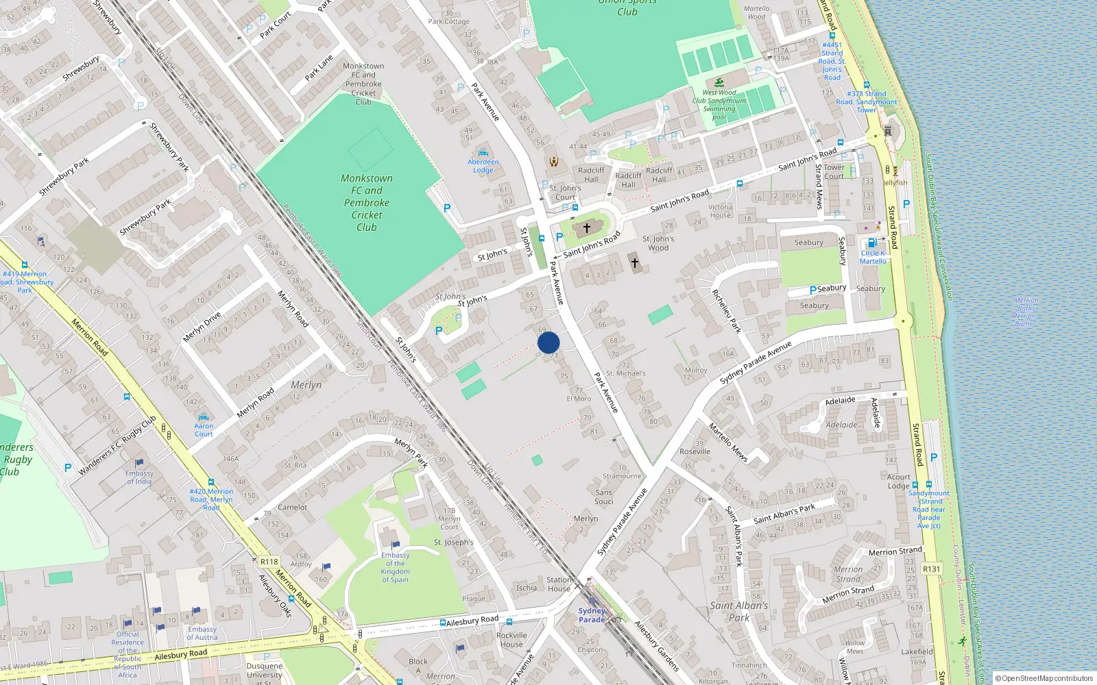 Overhead map showing the location of 71 Park Avenue, Dublin