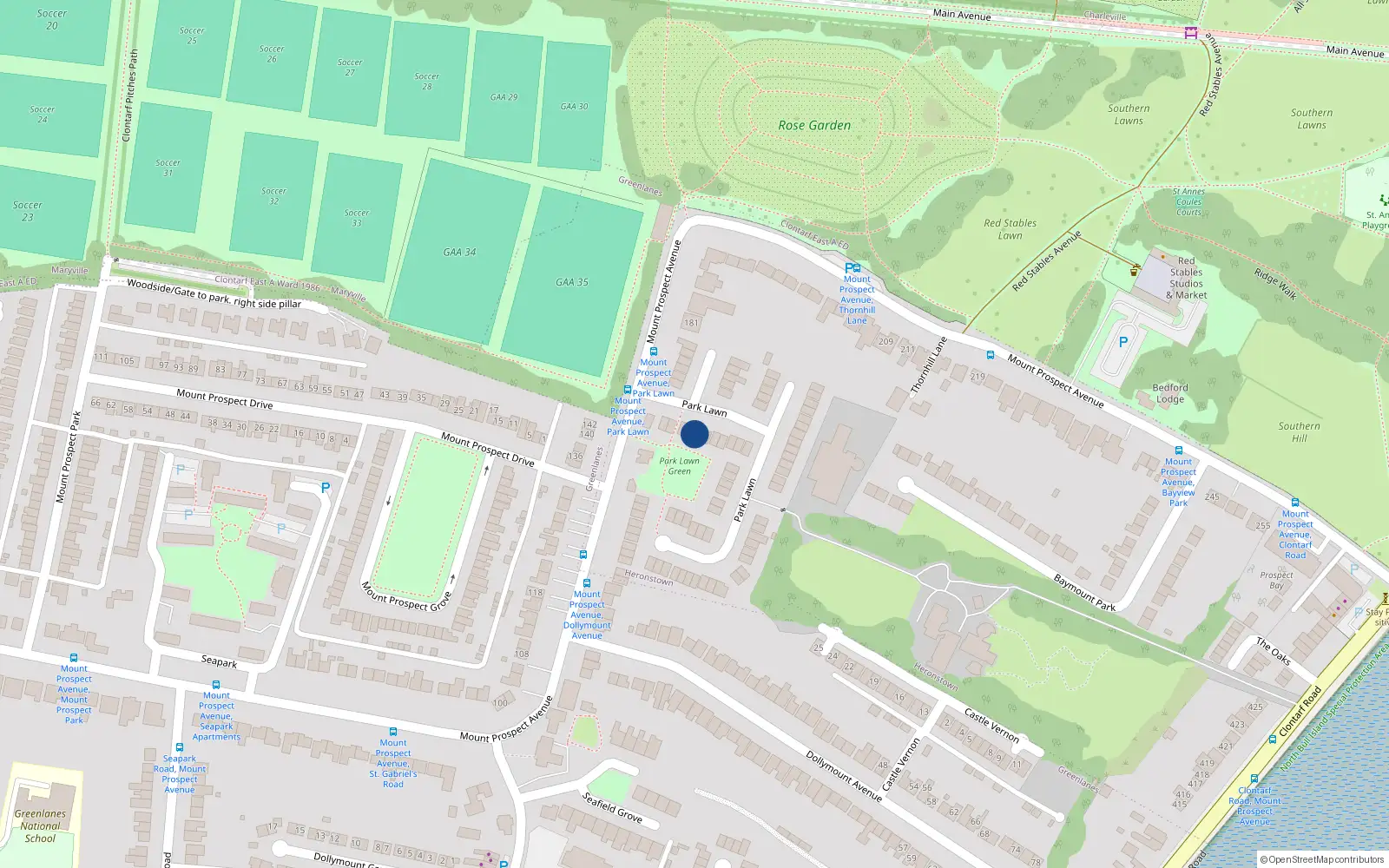 Overhead map showing the location of 71 Park Lawn, Dublin 3