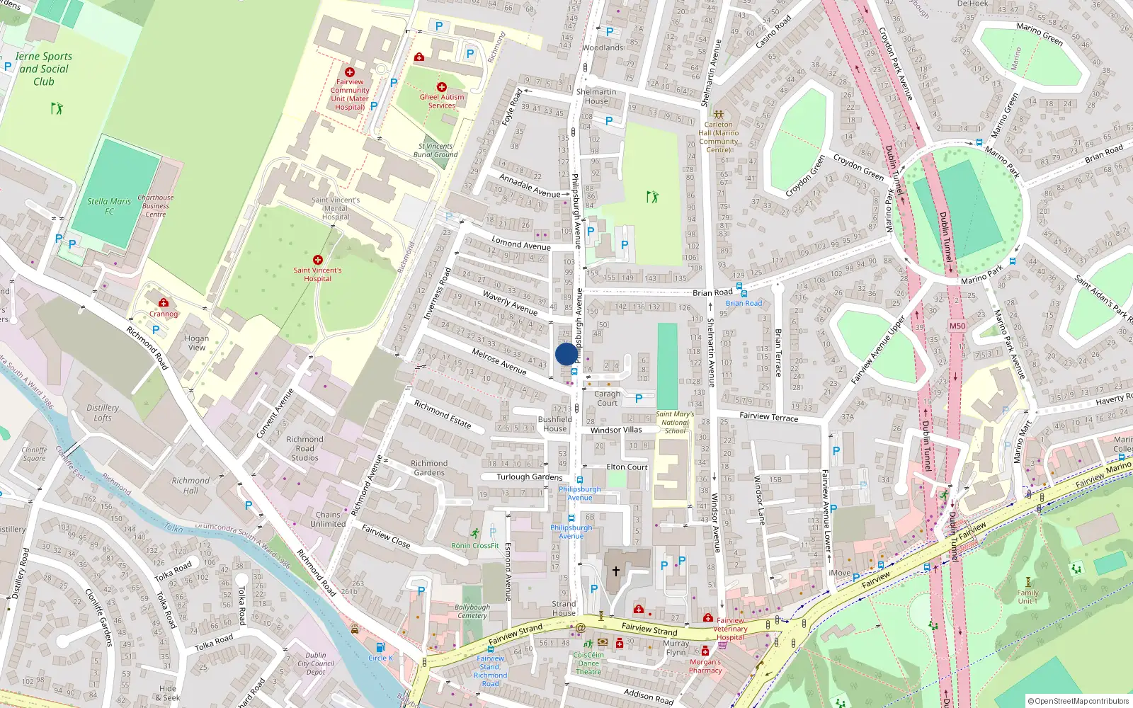 Overhead map showing the location of 71 Philipsburgh Avenue, Dublin 3