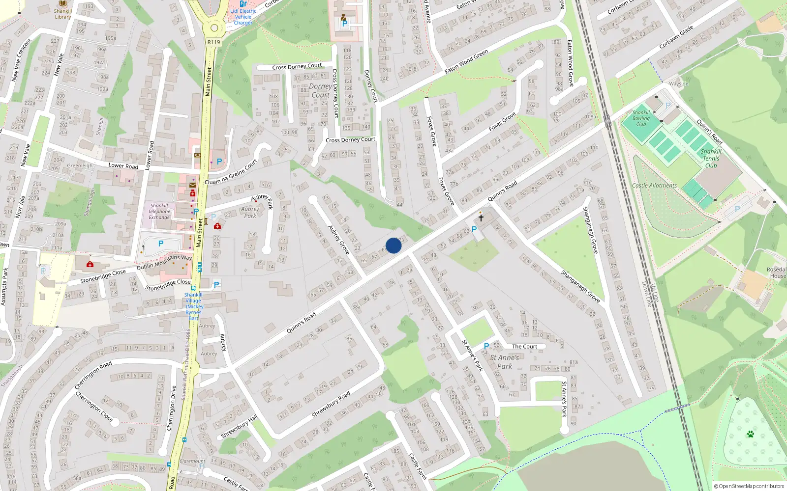 Overhead map showing the location of 71 Quinn's Road, Shankill