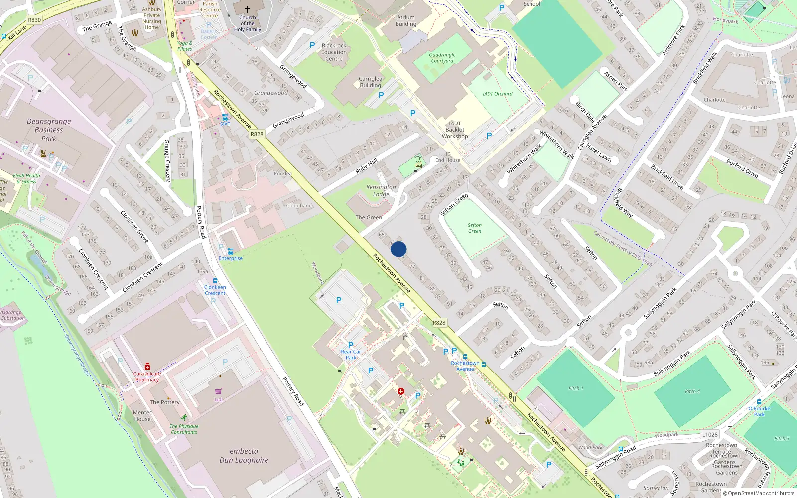 Overhead map showing the location of 71 Rochestown Avenue, Dublin