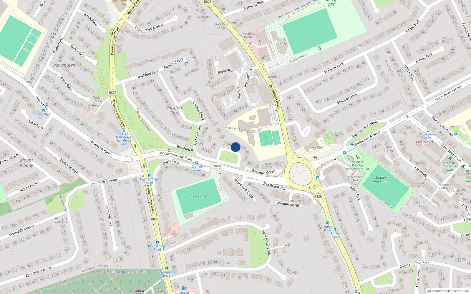 Overhead map showing the location of 71 Rockford Park, Blackrock, Dublin