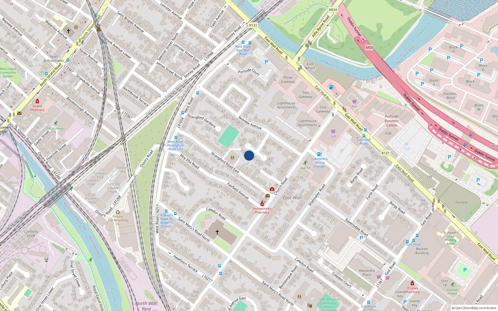 Overhead map showing the location of 71 Seaview Avenue East, East Wall, Dublin 3