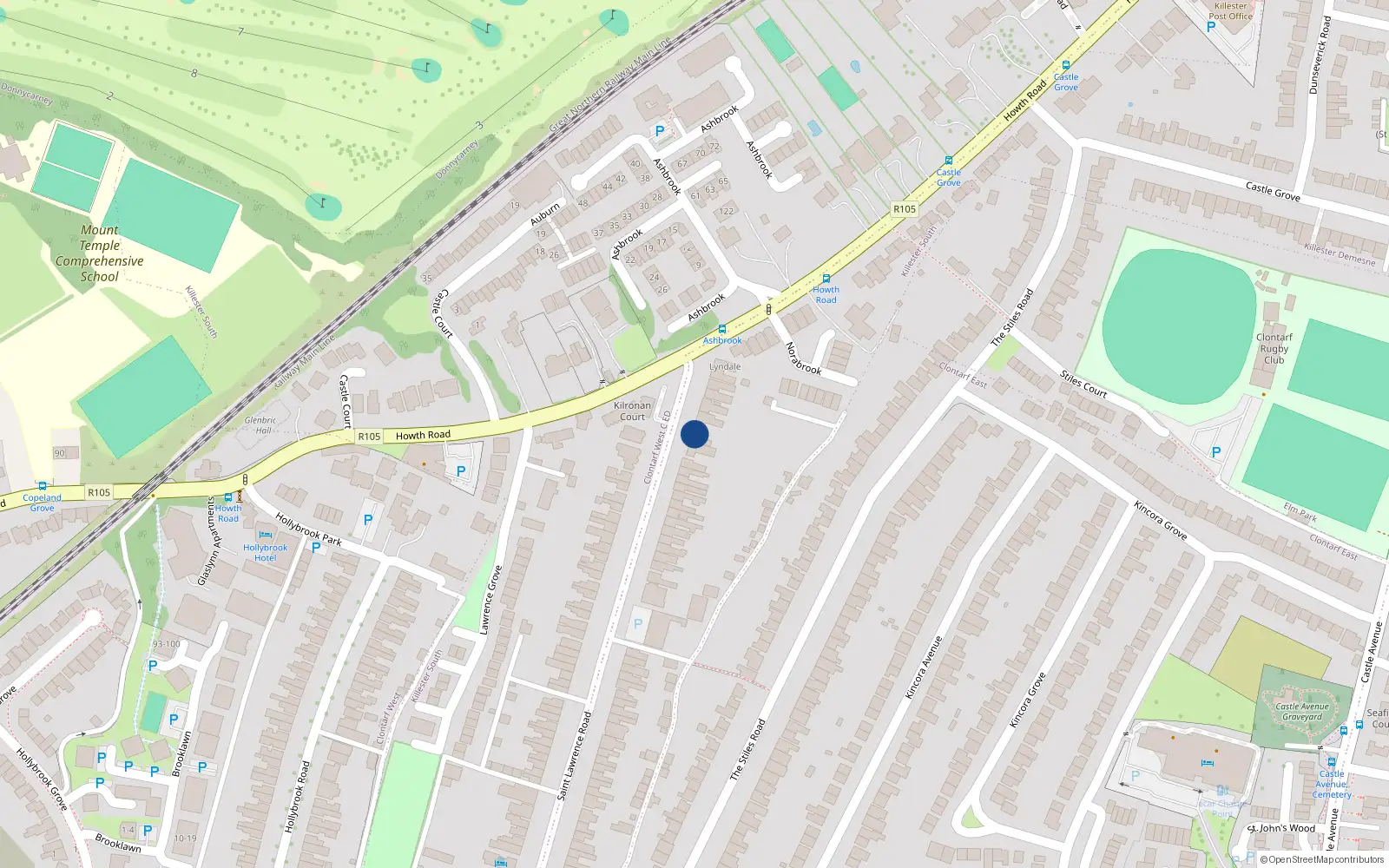 Overhead map showing the location of 71 St Lawrence Road, Clontarf, Dublin 3