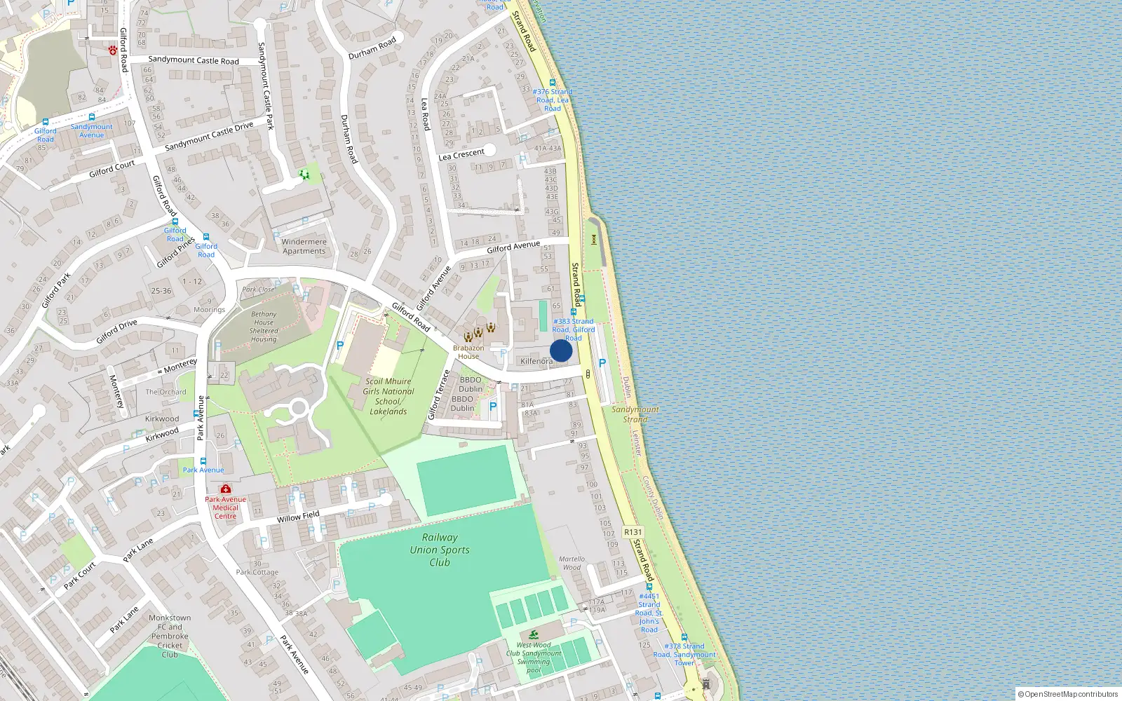 Overhead map showing the location of 71 Strand Road, Sandymount