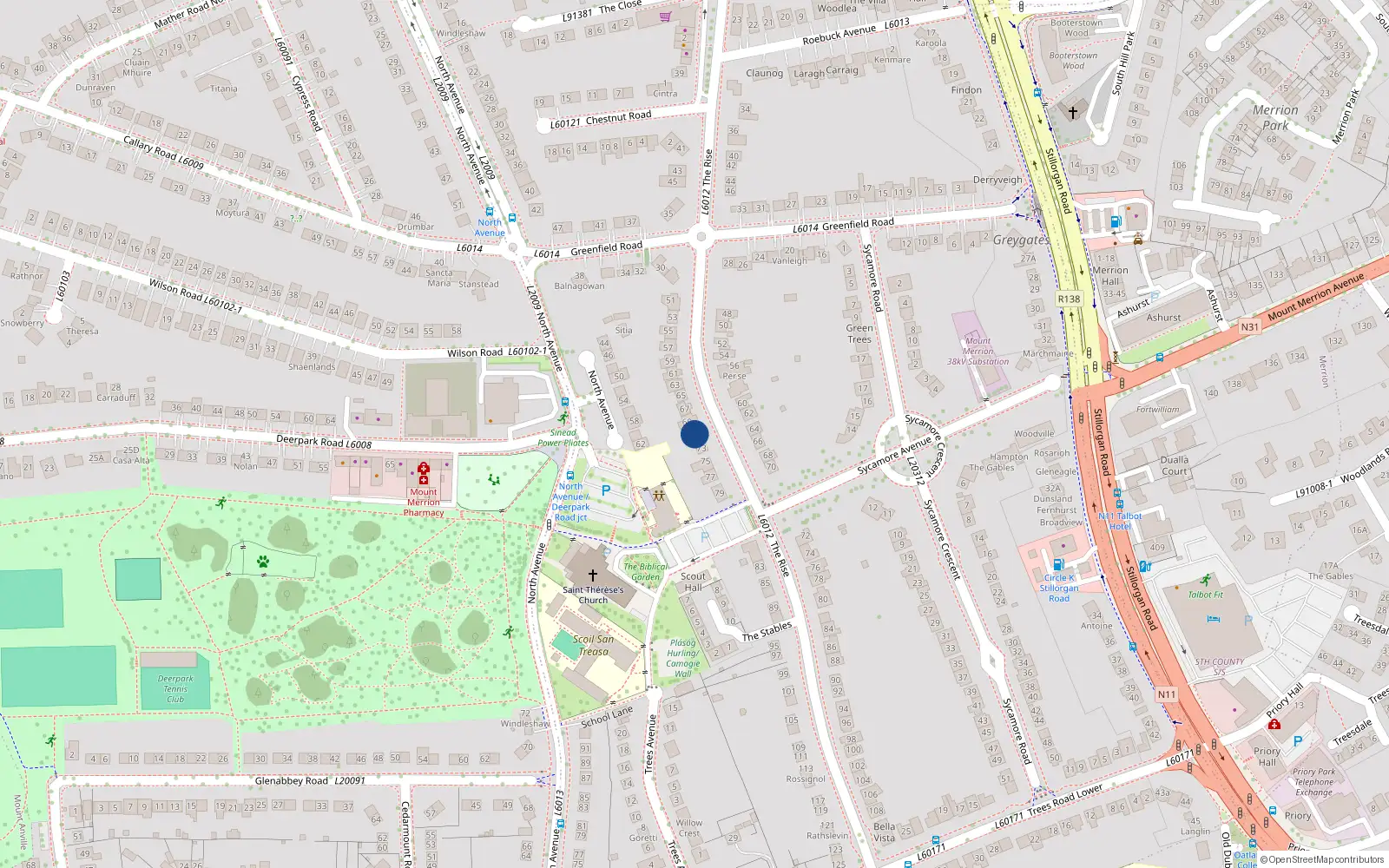 Overhead map showing the location of 71 the Rise, Mount Merrion, Blackrock