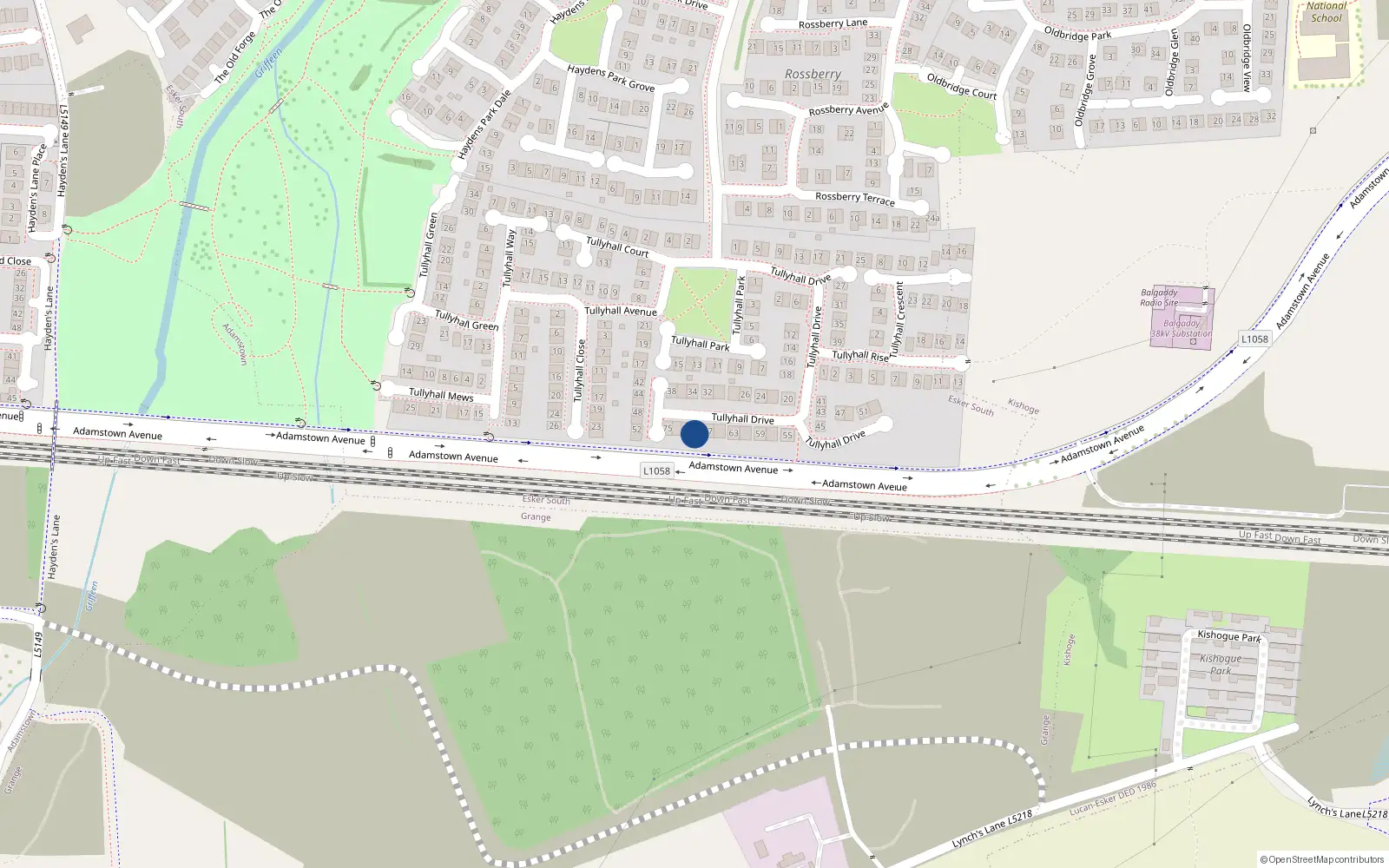 Overhead map showing the location of 71 Tullyhall Drive, Lucan
