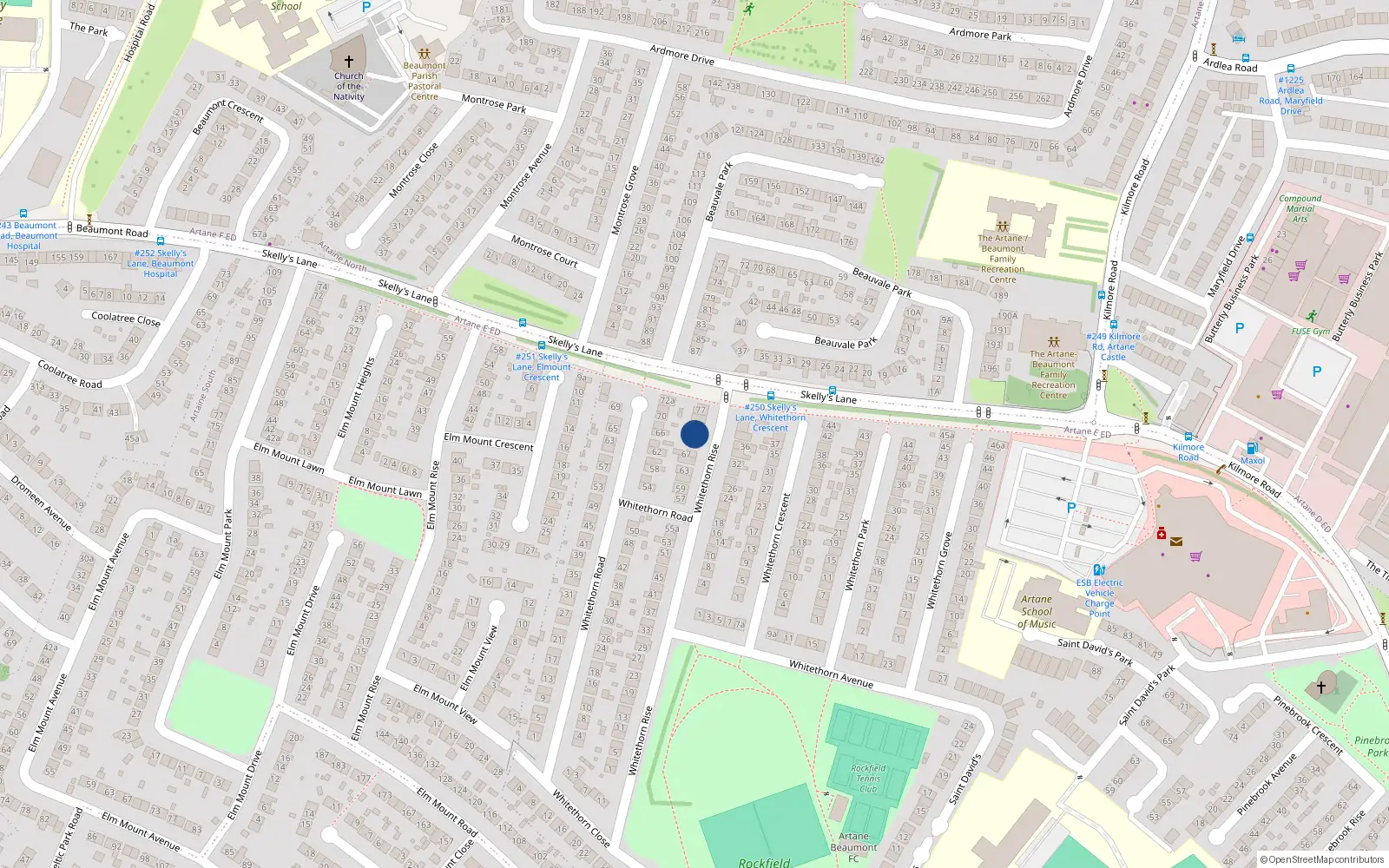 Overhead map showing the location of 71 Whitethorn Rise, Dublin 5