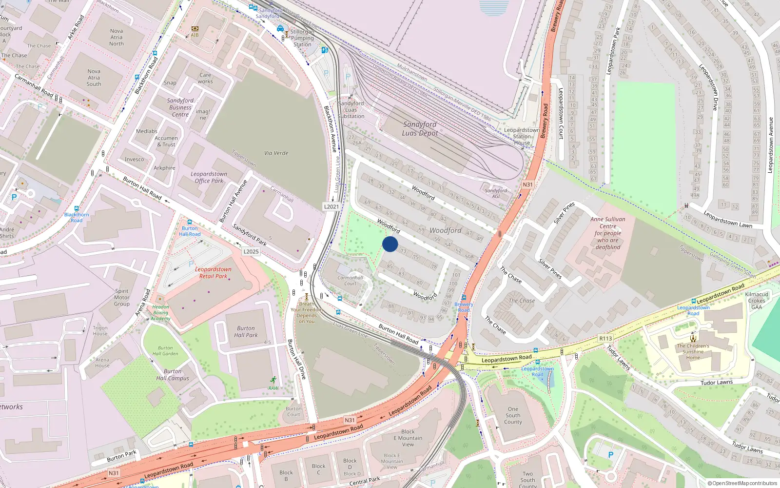 Overhead map showing the location of 71 Woodford, Brewery Road, Stillorgan