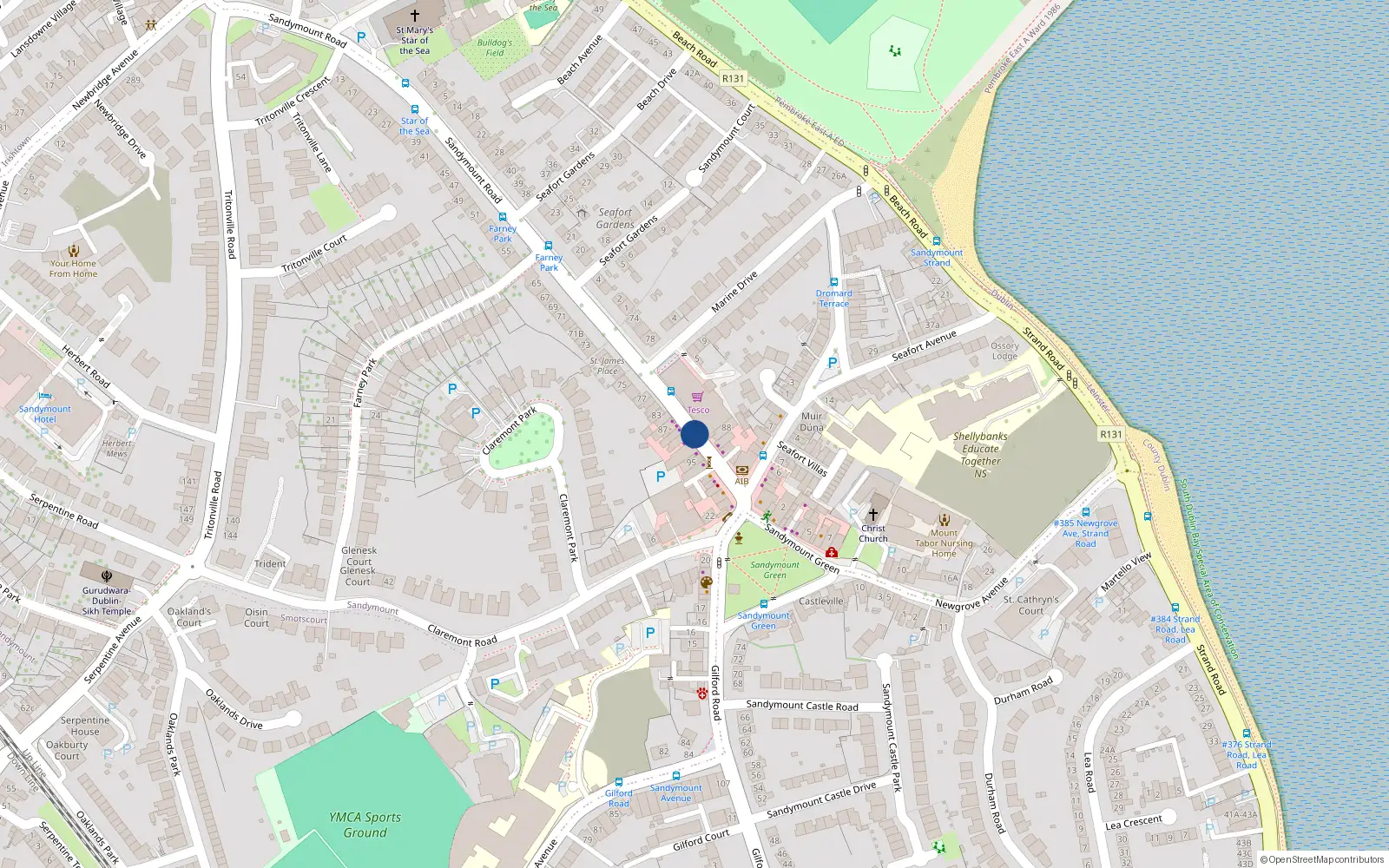 Overhead map showing the location of 71D Sandymount Road, Sandymount