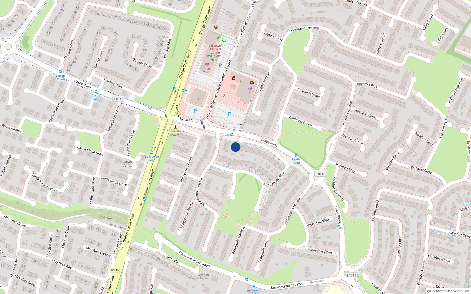 Overhead map showing the location of 72 Abbeywood Way, Lucan