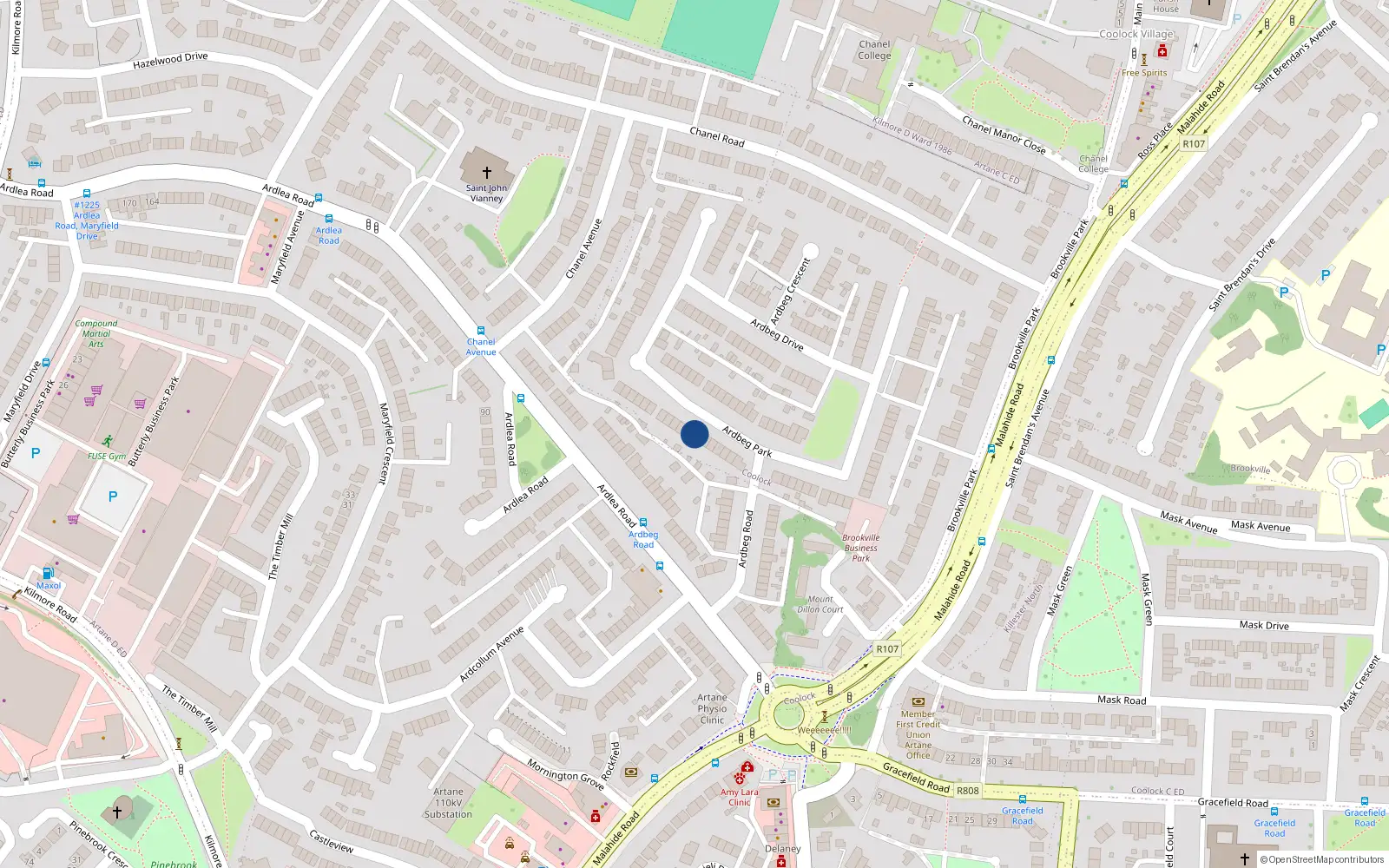 Overhead map showing the location of 72 Ardbeg Park, Artane, Dublin 5